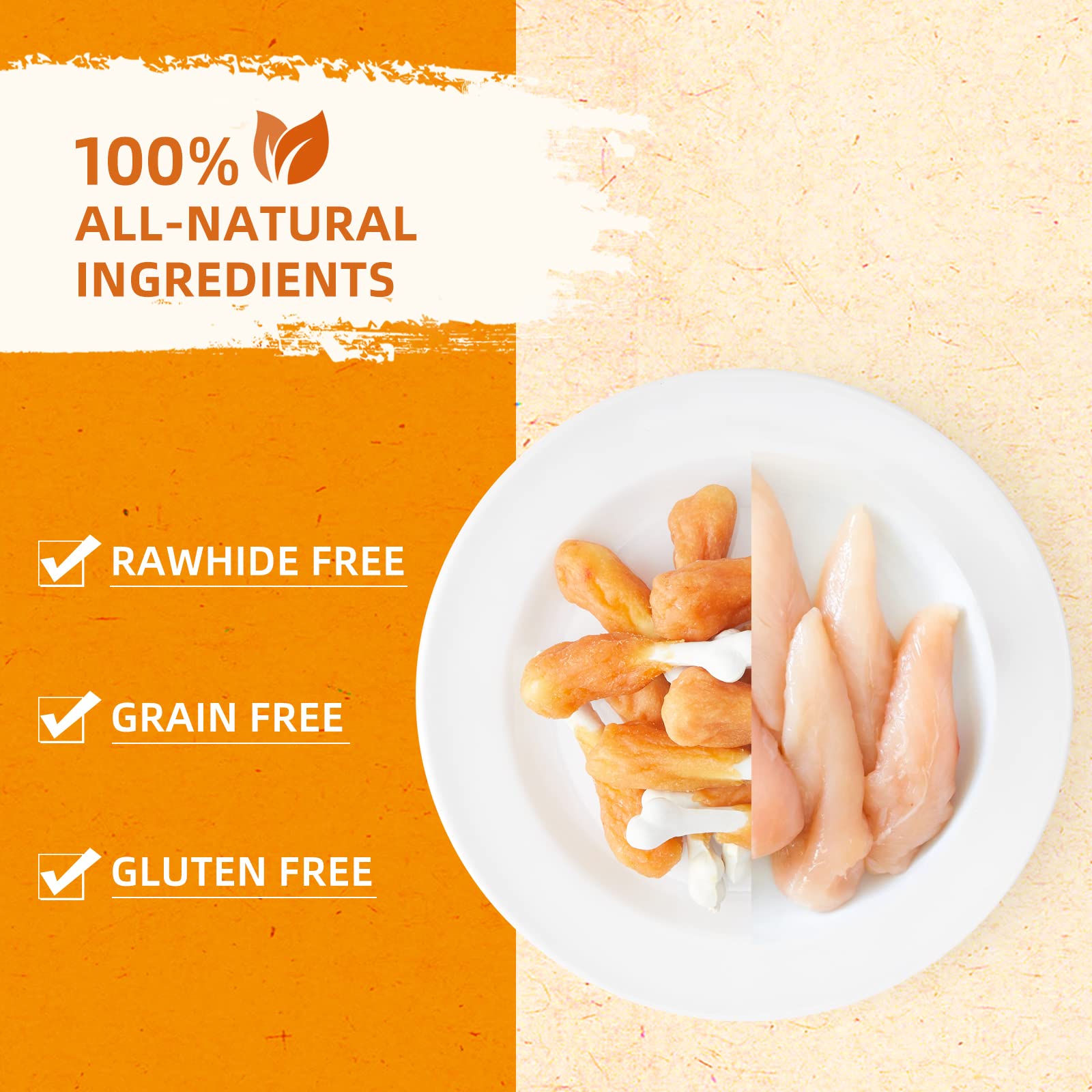 Jungle Calling Chewy Chicken Dog Treats - Rawhide Free, Calcium Bone, 10.6 oz, Fresh Breath Training Treats