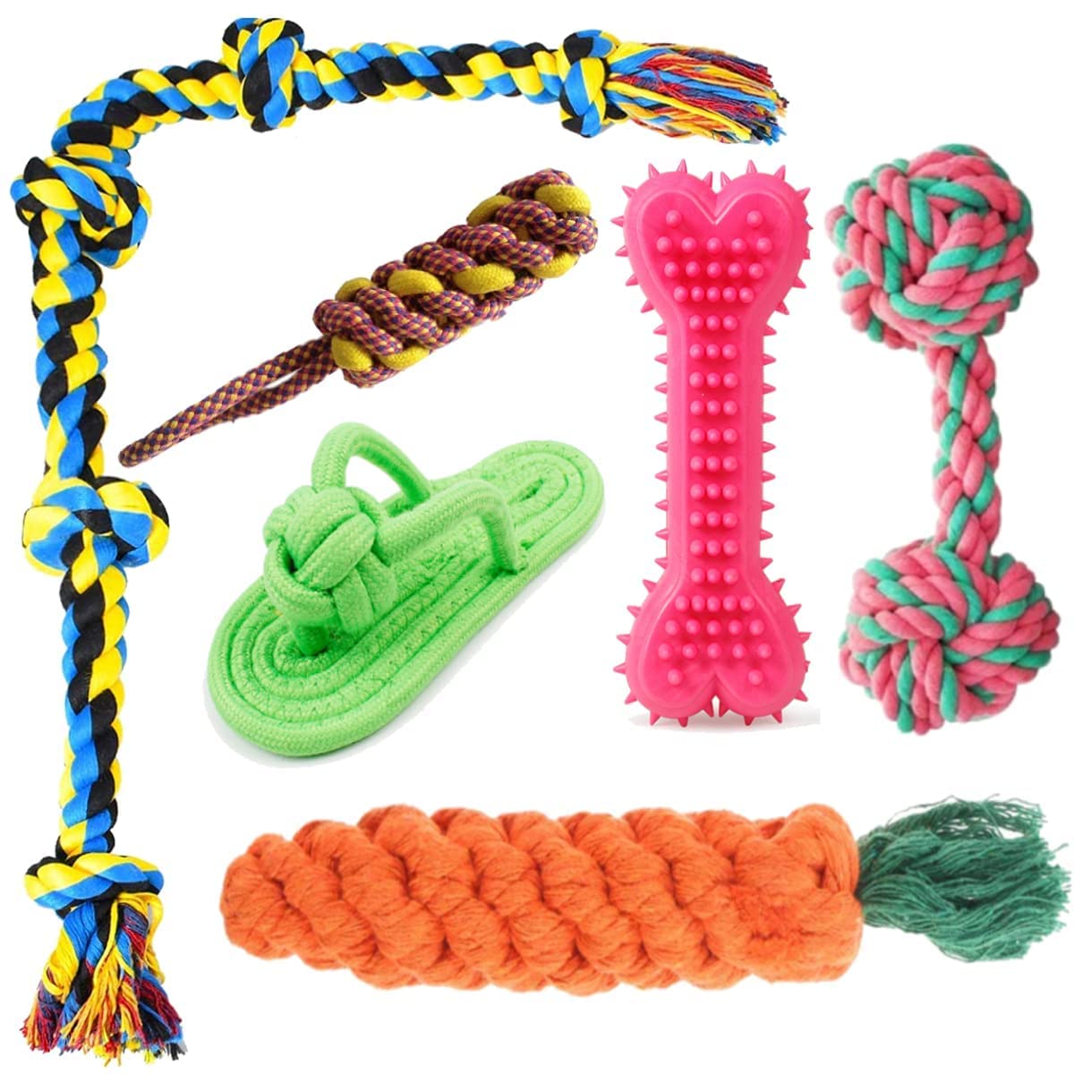 Dog Trust Dog Rope Toys + Tug Of War Rope Toys + Twisted Rope Chew Set + Pet Ftech & Play Set + Chew Hard Spike Bone For Dog + T