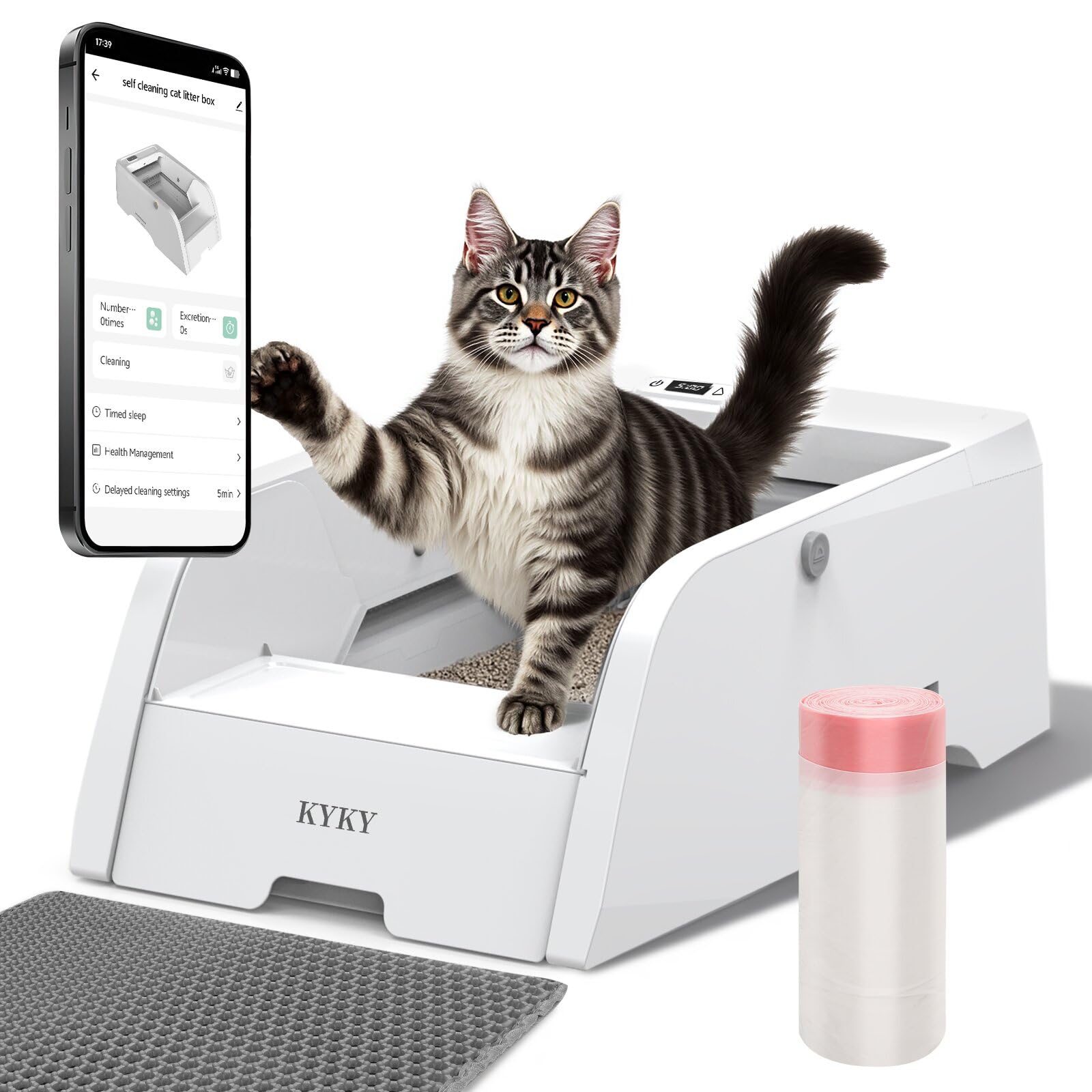 Self Cleaning Litter Box, Upgraded Automatic Cat Litter Box Self Cleaning with APP Control, Large Open Design for Single/Multipl