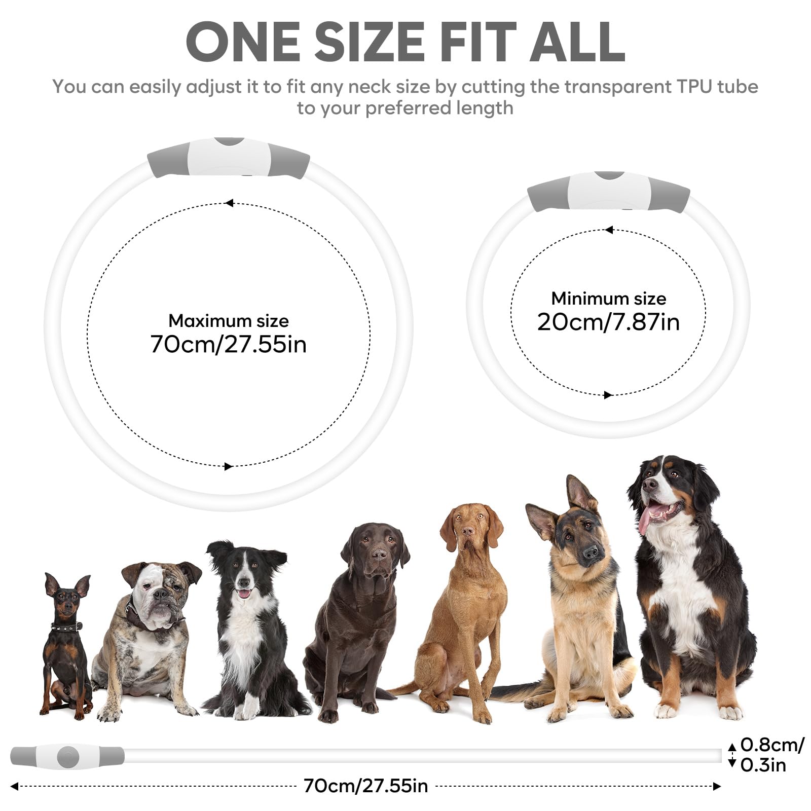 Higo Light Up Dog Collar, Rgb Rechargeable Led Dog Collar, Tpu Dog Collar Light For Night Walking, Cuttable Size, Be Seen At Nig