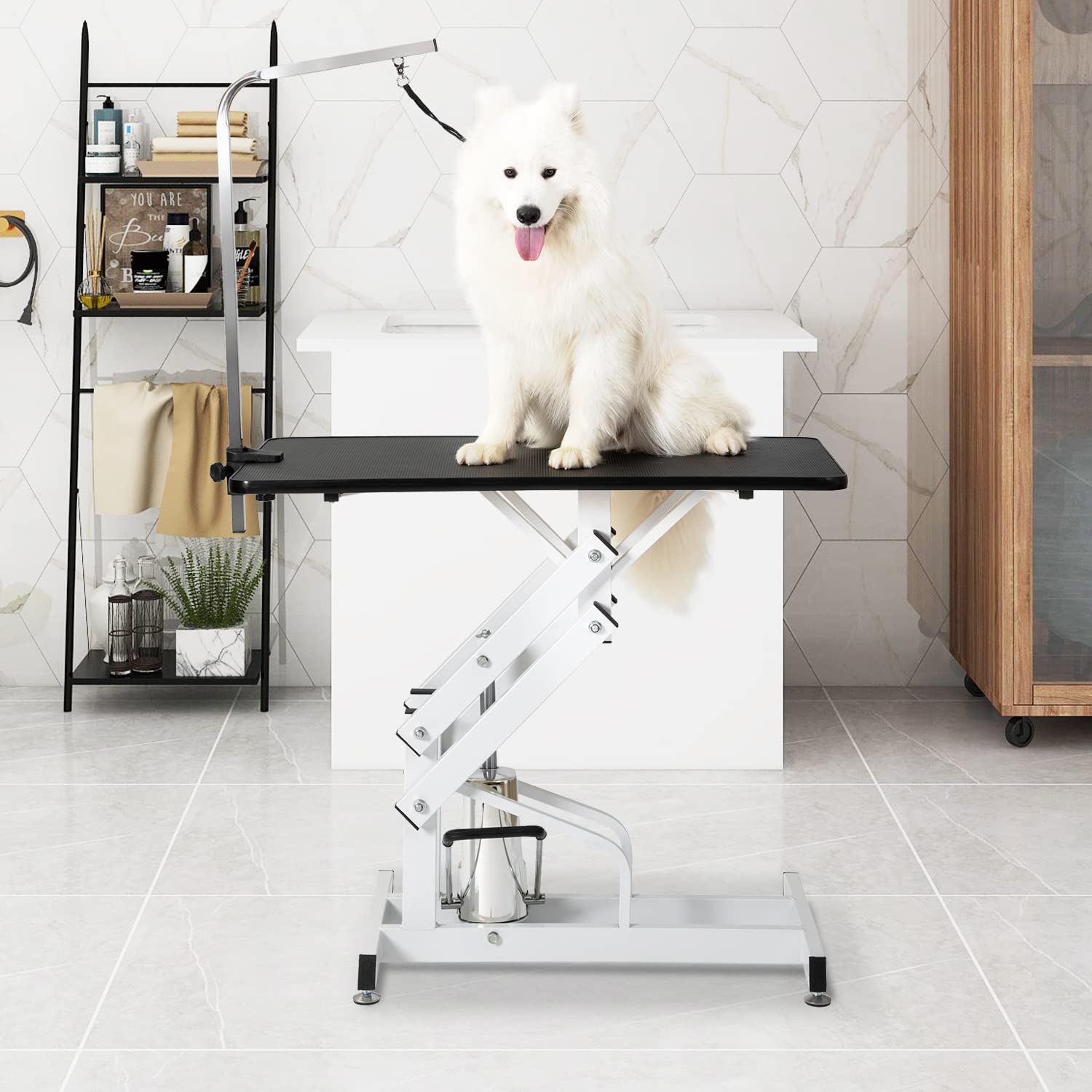 Soarflash 42.5'' Pet Dog Grooming Table,Heavy Duty Hydraulic Grooming Table For Dogs&Cats,Big Size With Adjustable Arm Noose,Max
