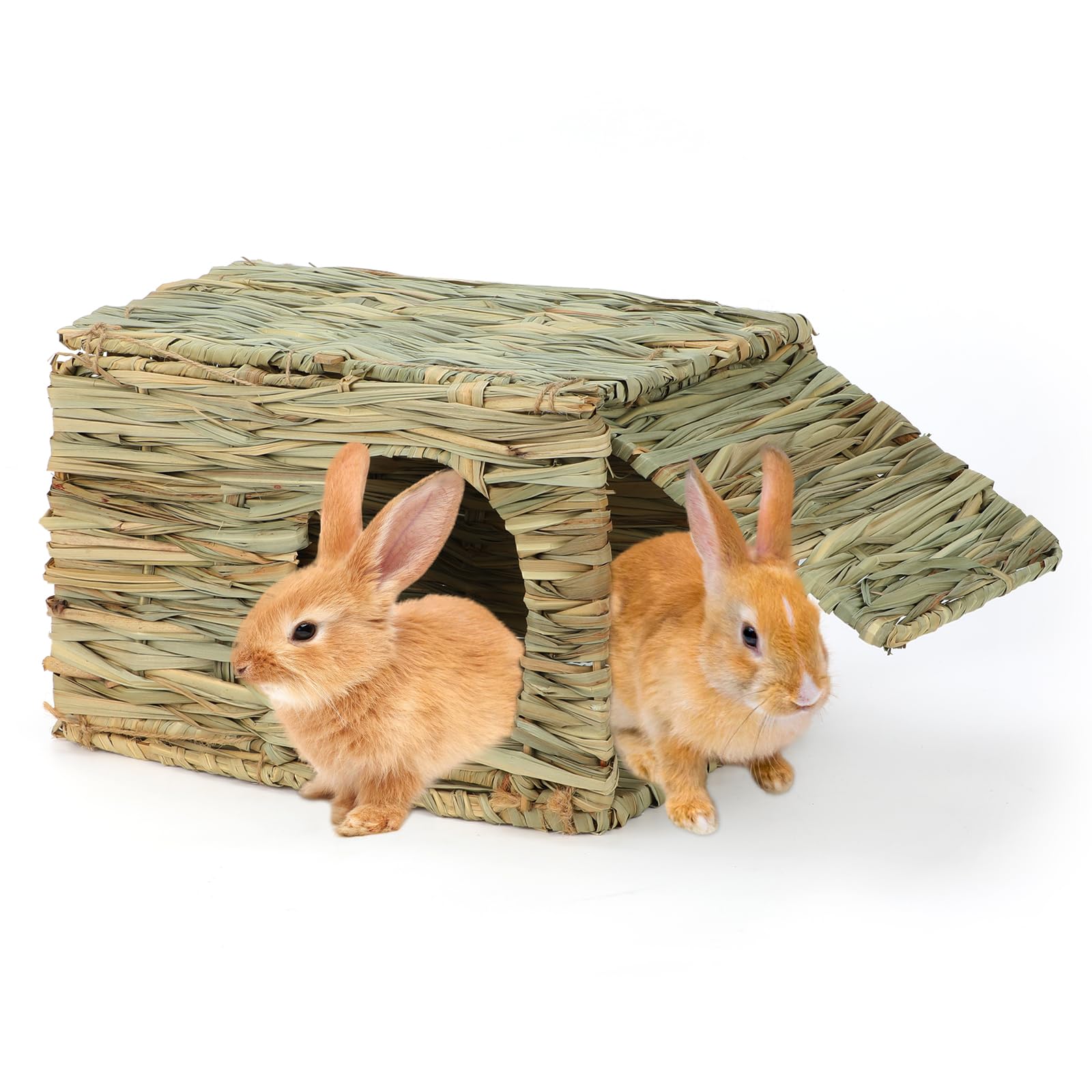 BWOGUE Bunny Grass House Natural Seagrass Bed Hideaway Toy Rabbit Hideout Hay Mat Chew Toys Guinea Pig Comfortable Hut for Bunny