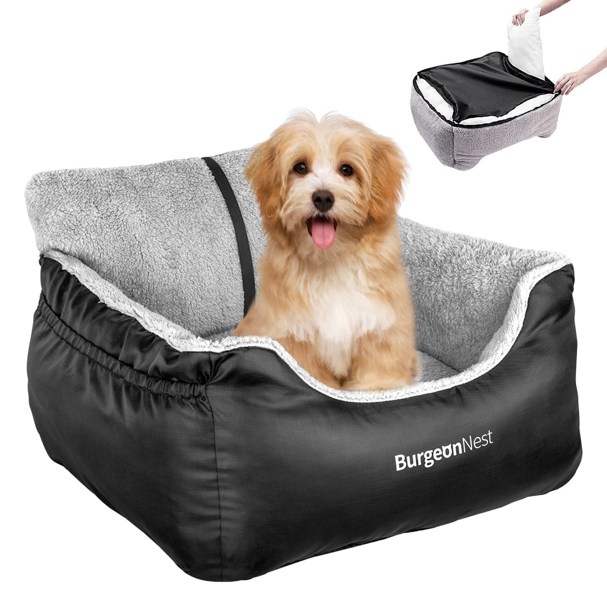 Burgeonnest Dog Car Seat For Small Dogs, Fully Detachable And Washable Dog Carseats Small Under 25, Soft Dog Booster Seats With Storage Pockets And Clip-On Leash Portable Dog Car Travel Carrier Bed