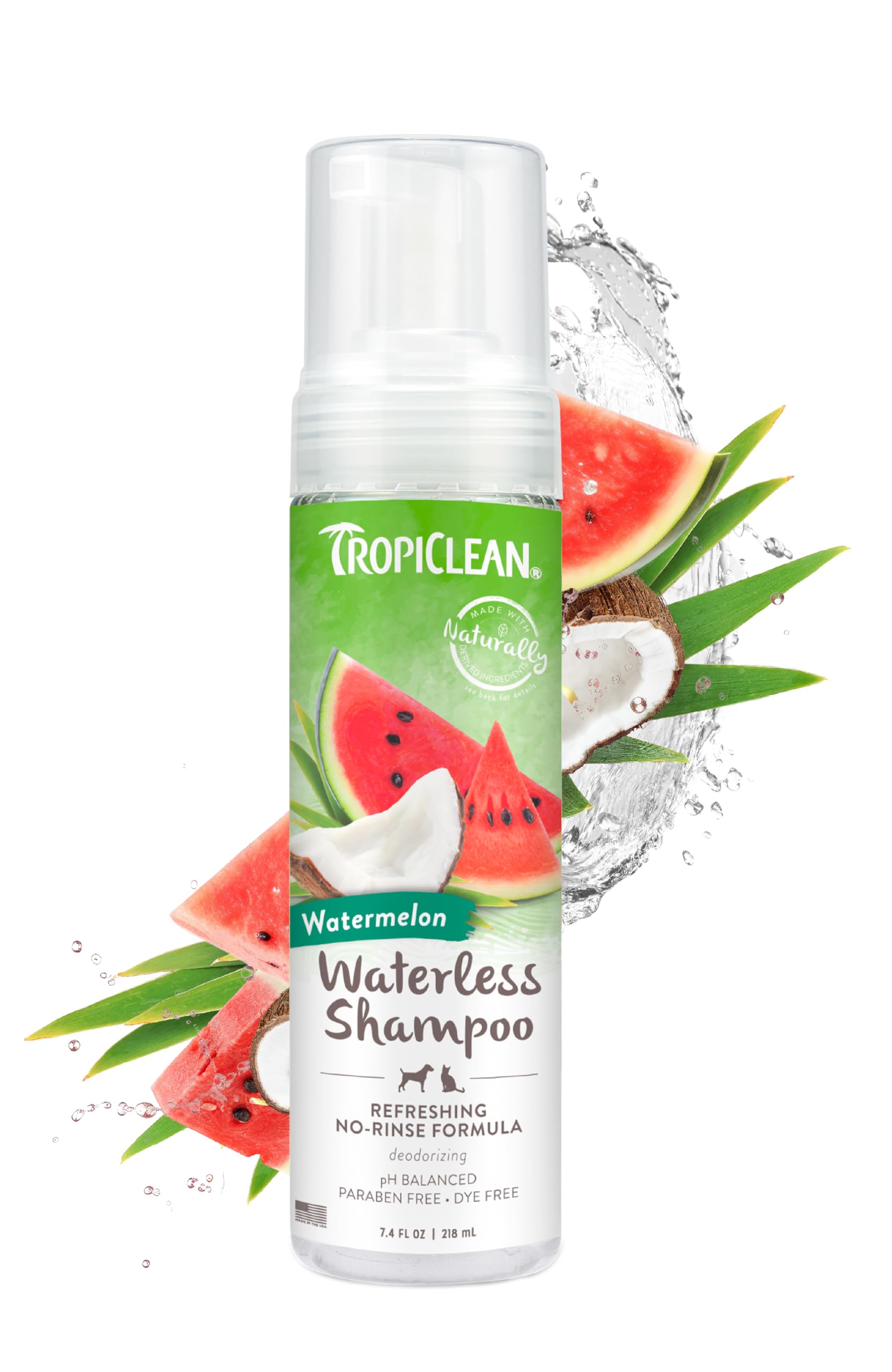 Tropiclean Watermelon Waterless Shampoo | Dry Shampoo For Cats & Dogs | Cat & Dog Bath Supplies 7.4 Oz | Made In The Usa