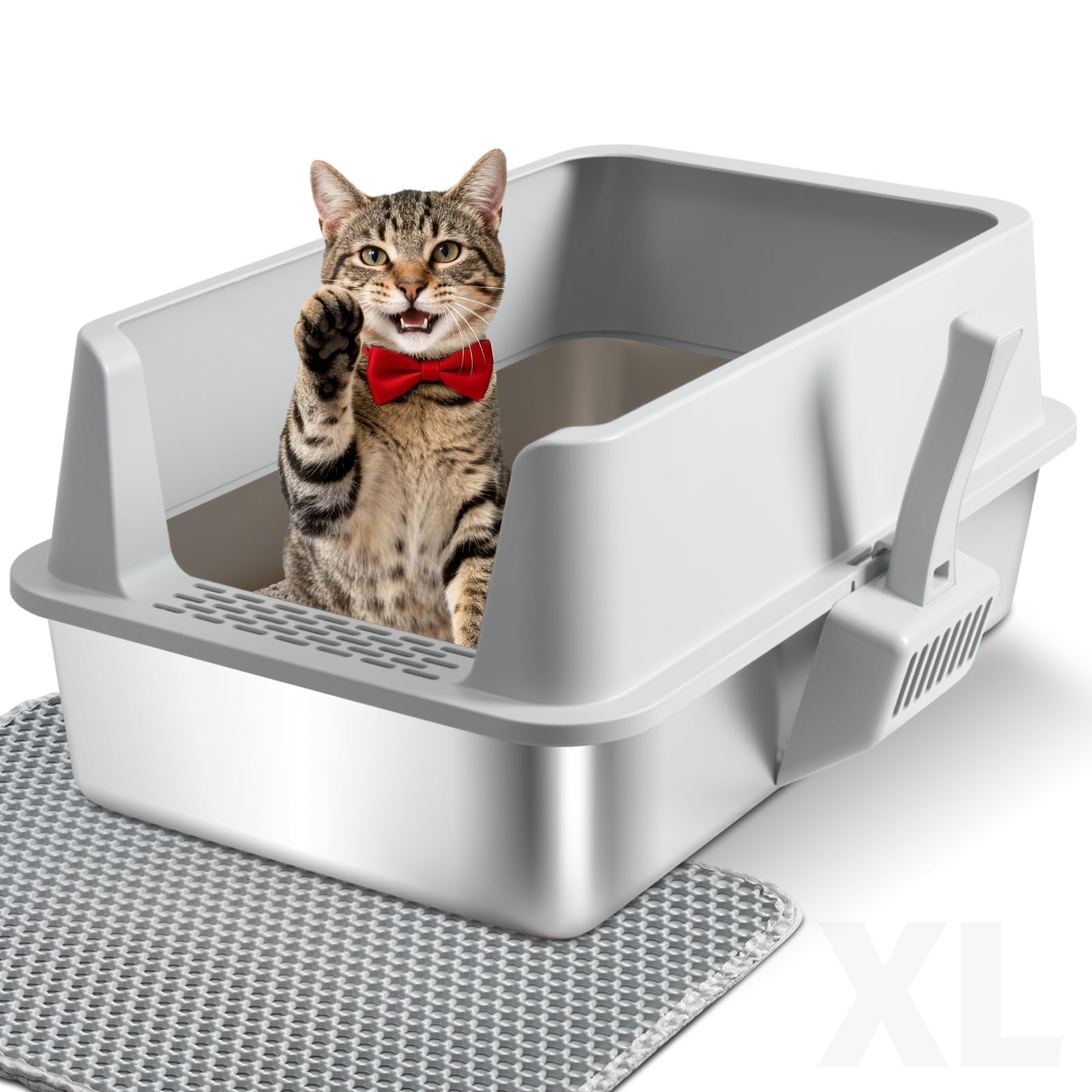 Stainless Steel Cat Litter Box, XL Metal Litter Box with High Sides Lid, Extra Large Cat Litter Boxes for Big Cats, Anti-Urine L