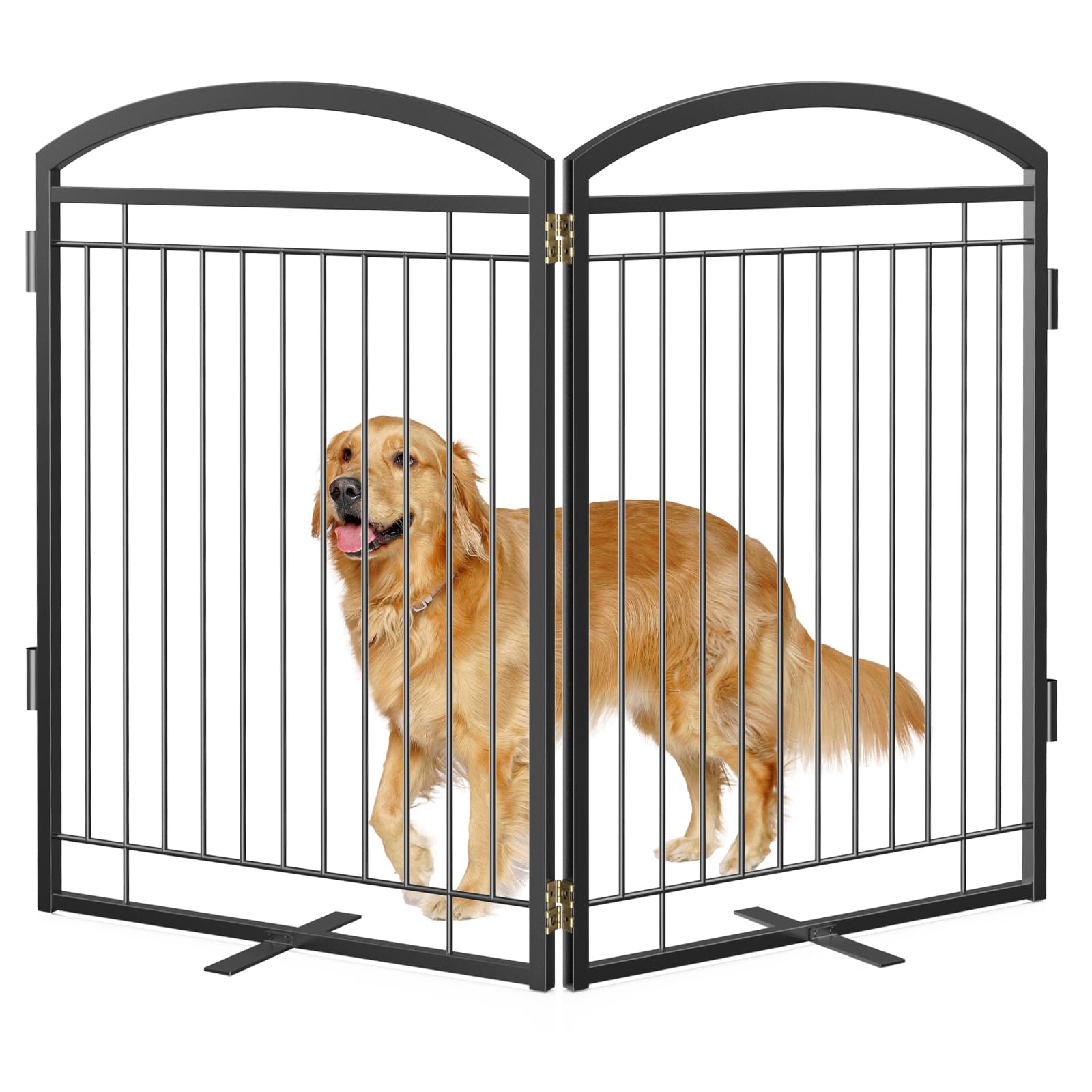 Full Metal Free Standing Dog Gate with Door for Indoor Outdoor, 48'' Extra Wide 36'' Tall Dog Gate for Doorways,Large Openings,D