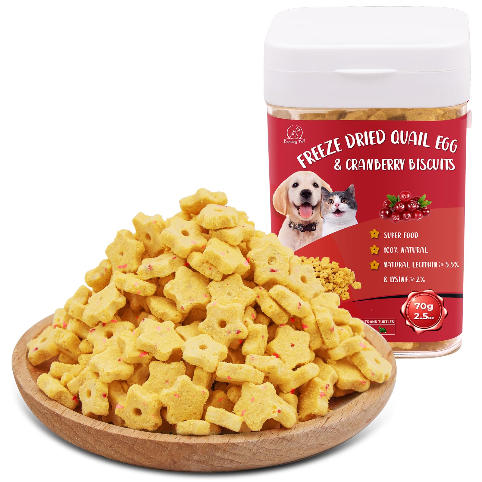 Dancing Tail Freeze Dried Quail Egg Yolk & Cranberry Cube Cat & Dog Treats Biscuits, Dehydrated Healthy Tasty Snack for Training