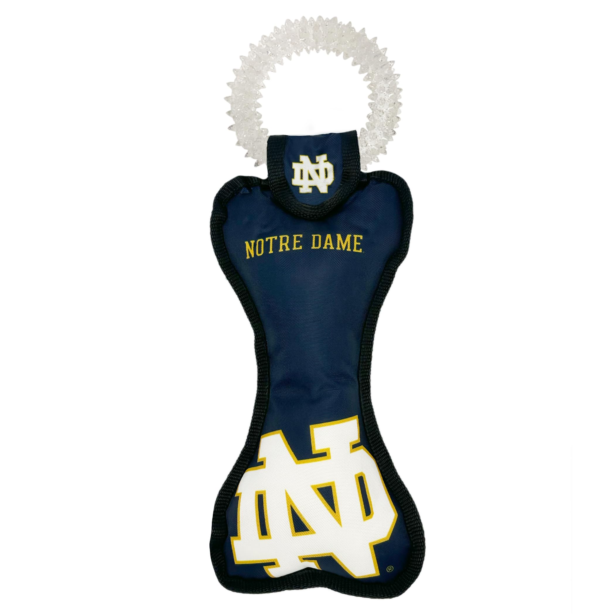 Pets First Ncaa Notre Dame Fighting Irish Dental Dog Tug Toy With Squeaker. Tough Pet Toy For Healthy Fun, Teething & Cleaning P