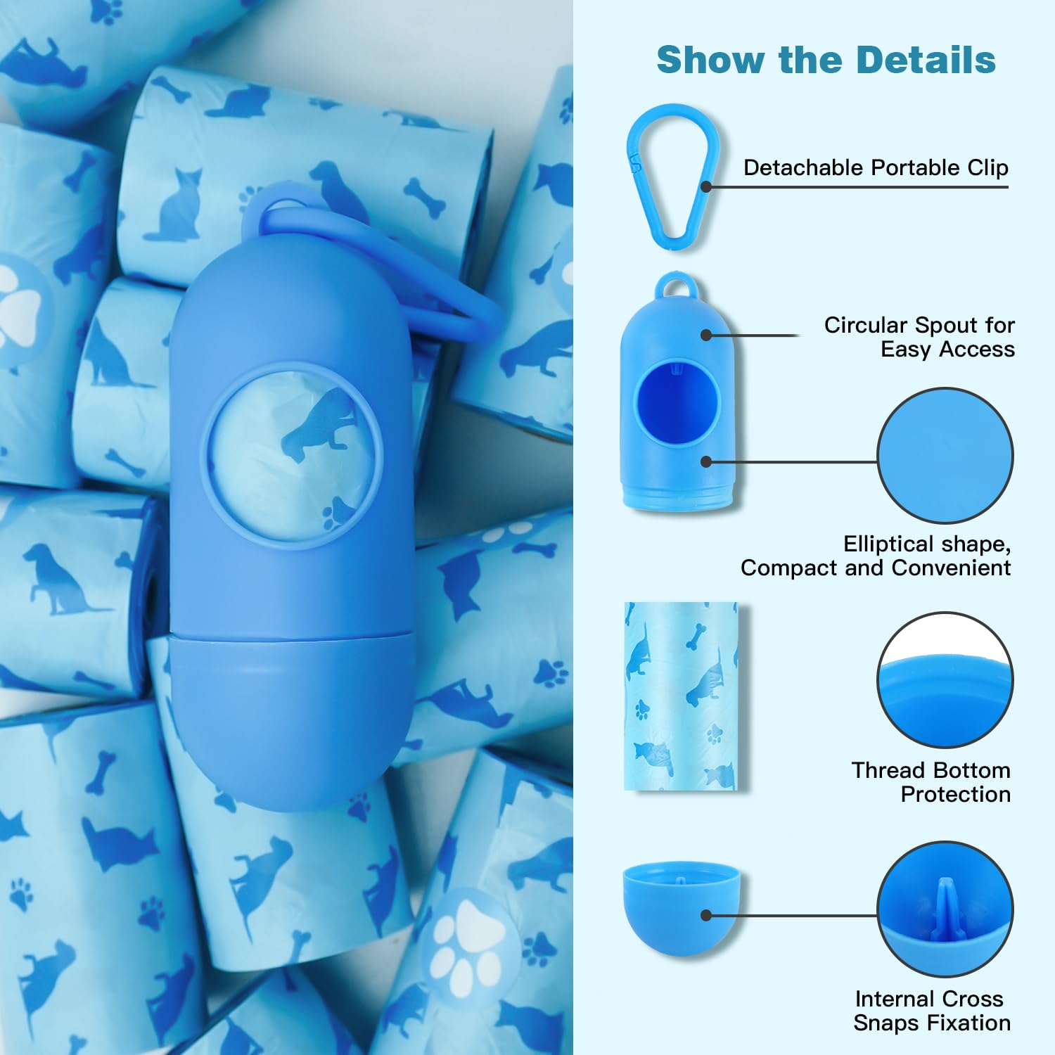 Joyeux 240 Count Ocean Scent Dog Poop Bags Rolls,With Dispenser,Leak-Proof Large Doggie,Extra Thick Poop Bag For Dogs,Cats Litte