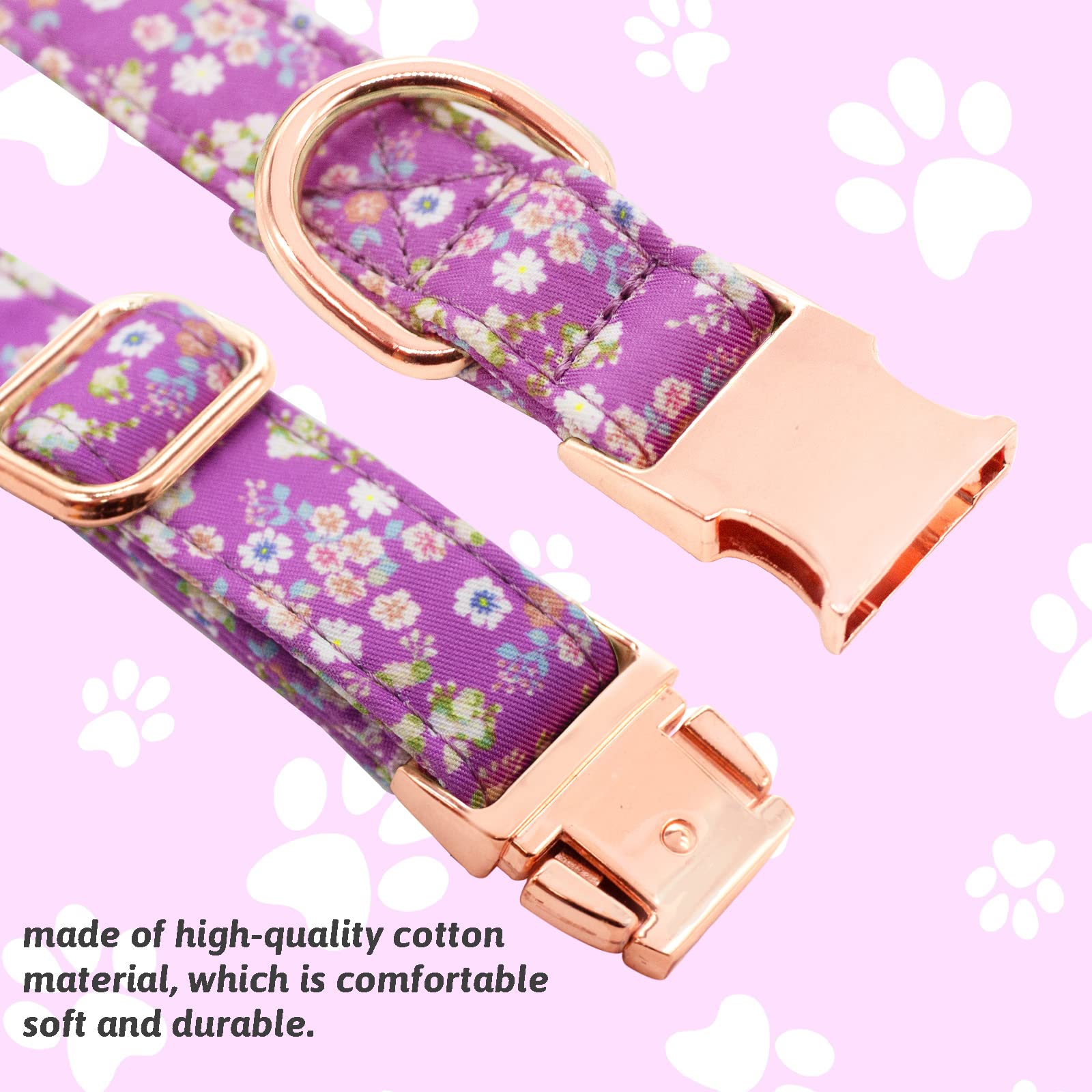 HSIGIO Dog Collar and Leash Set Girls Adjustable Puppy Collars with Floral Bow Tie for Small Medium Large Female Dogs, Purple, S
