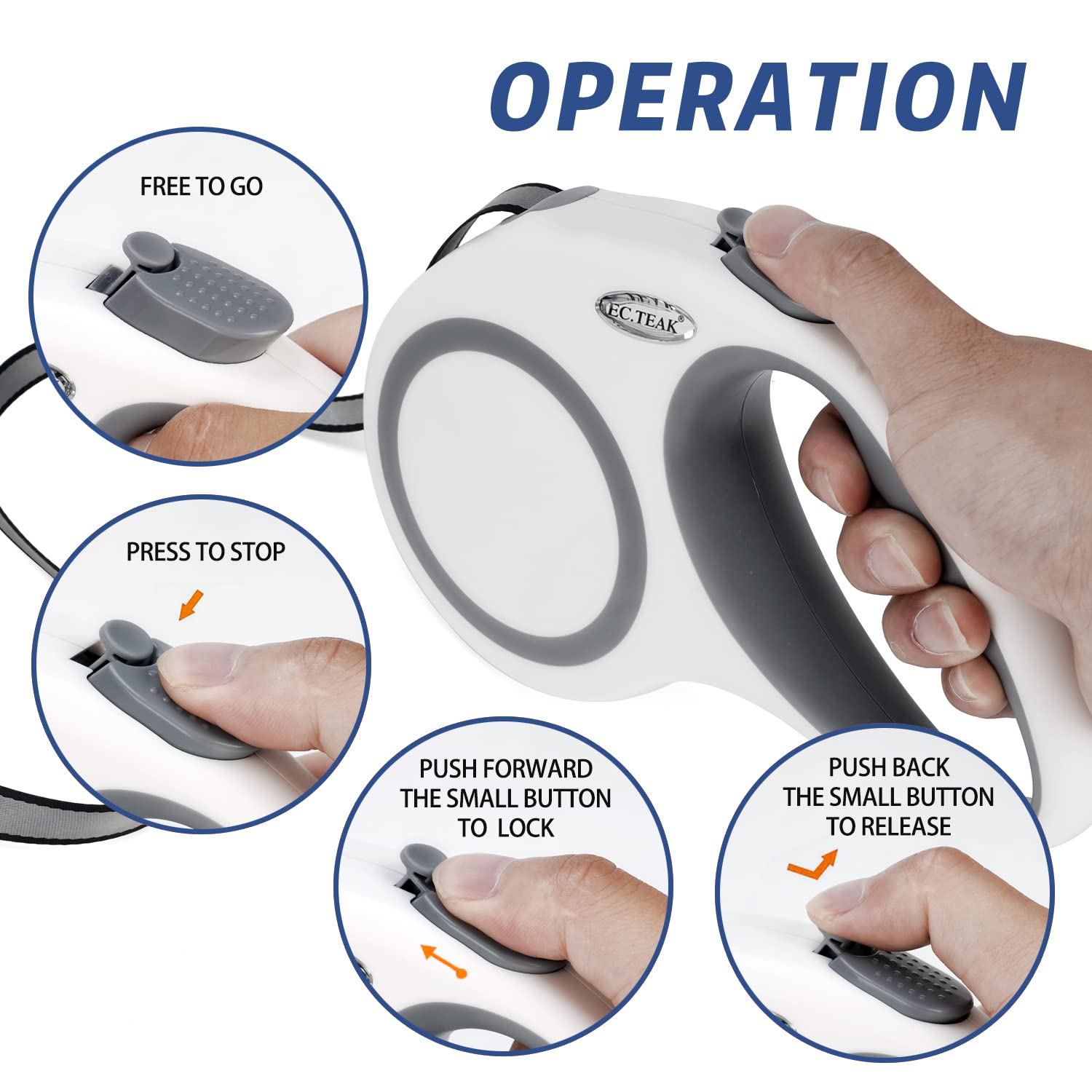 Ec.Teak Retractable Dog Leash 26 Ft, Heavy Duty Retractable Leash For Dogs Up To 110Lbs, Strong Nylon Tape No Tangle, One-Handed