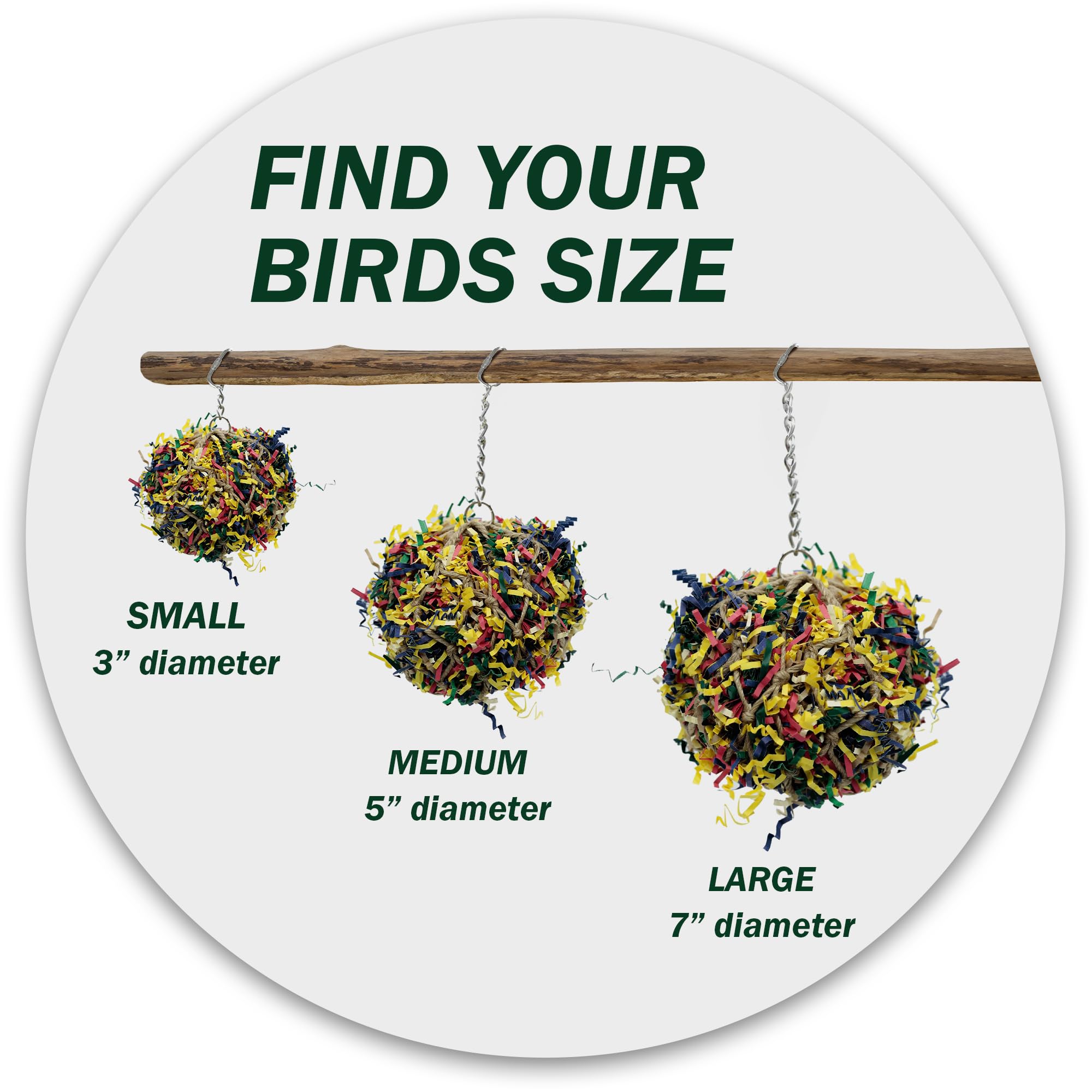 Sweet Feet And Beak Super Shredder Ball - Bird Cage Accessories To Keep Your Bird Busy Foraging For Hidden Treasures - Non-Toxic, Easy To Install Bird Foraging Toys For Small Sized Birds - 3 Inch