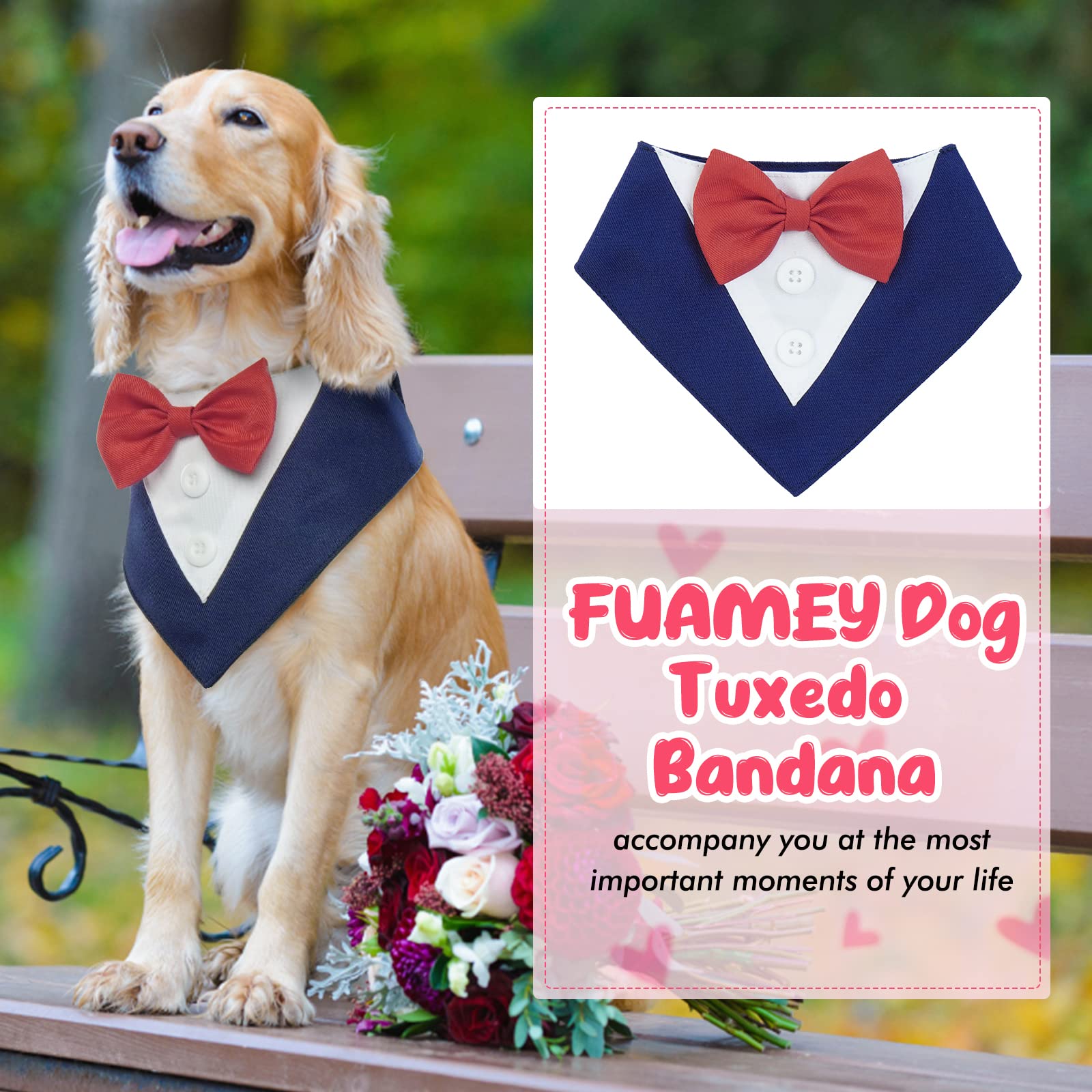 Fuamey Dog Tuxedo,Formal Dog Wedding Bandana Dog Collar With Bow Tie Dog Birthday Costume Adjustable Pet Party Tux Dog Wedding Attire,Dog Valentines Outfit Cosplay For Small Medium Large Pets Blue Xs