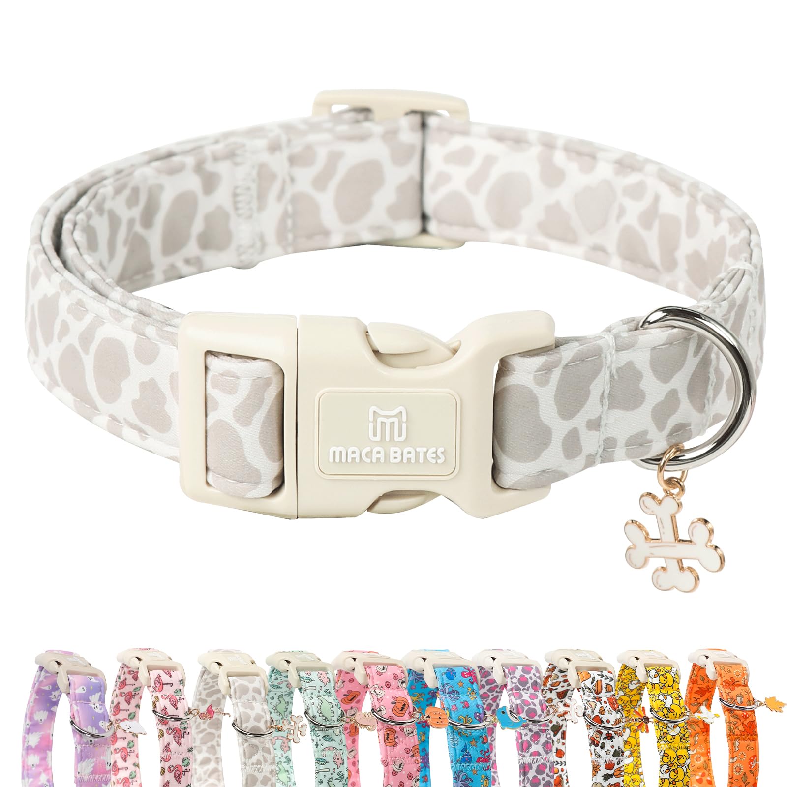 Maca Bates Beige Leopard Dog Collar Cow Print Puppy Collars Durable Comfortable Adjustable Birthday Gift For Xs Small Medium Lar