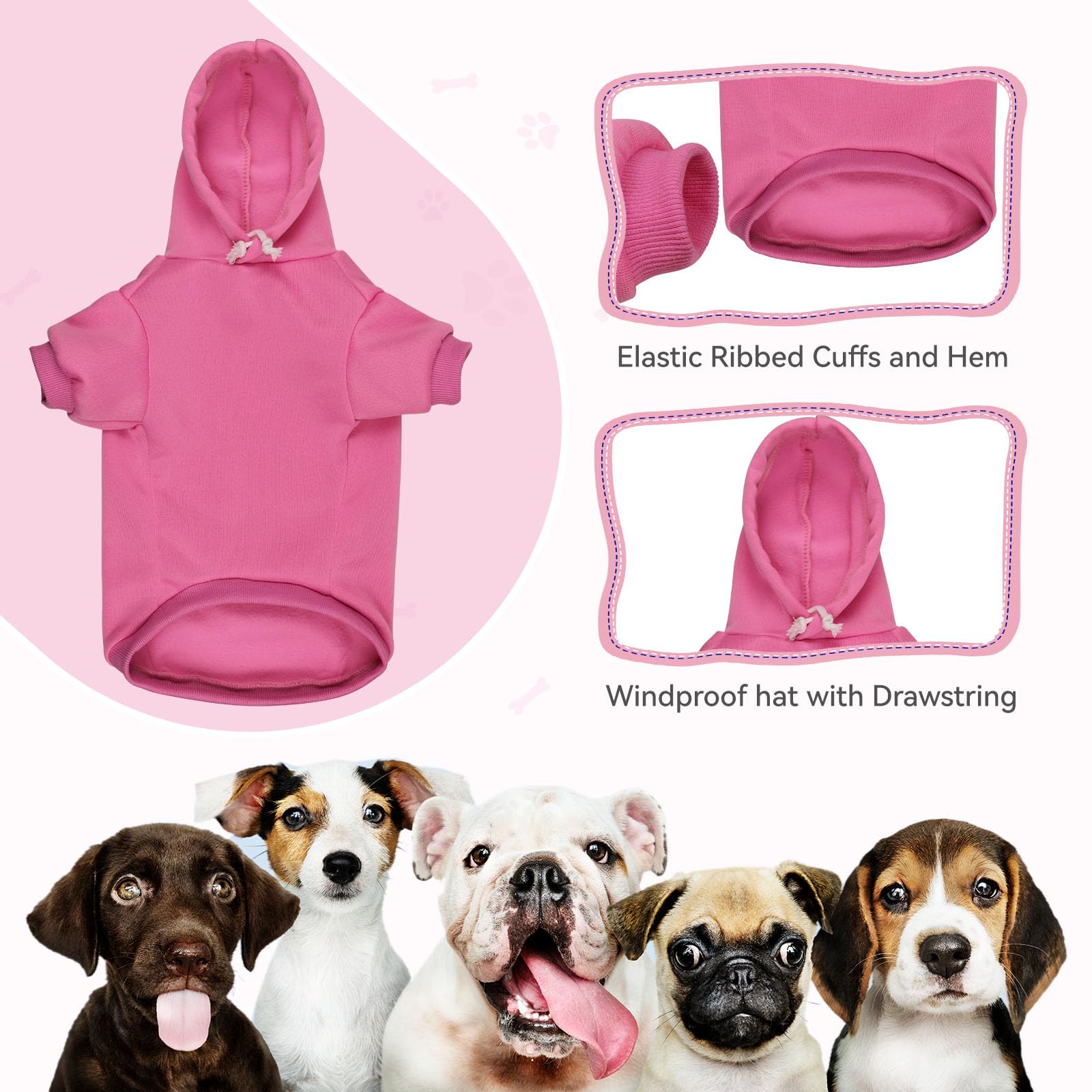 Dog Sweaters for Medium Dogs Dog Hoodie Dog Sweater Solid Soft Brushed Fleece Dog Clothes Dog Hoodie Sweatshirt with Pocket(Pink
