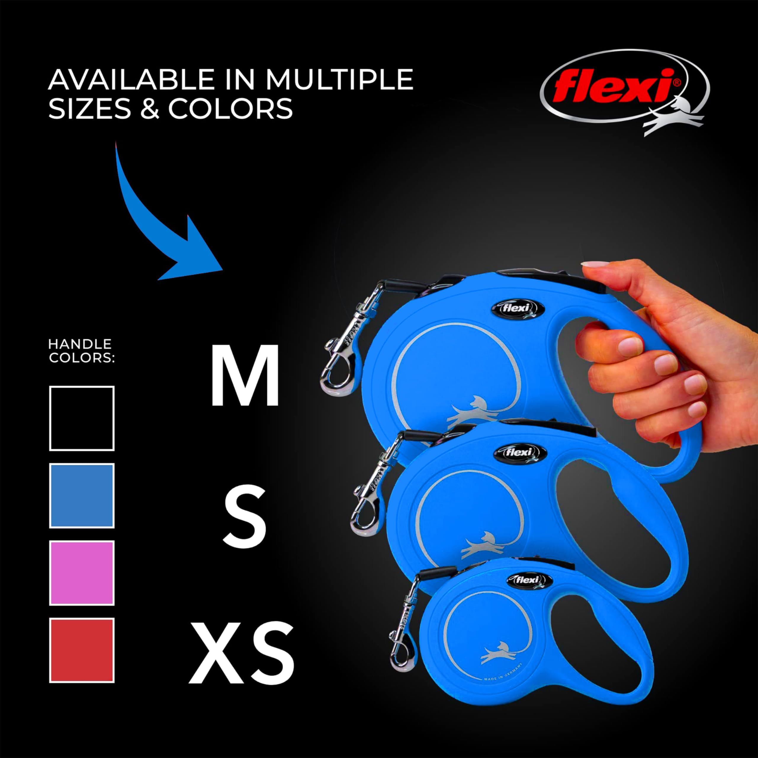 FLEXI Classic 16ft Blue Retractable Dog Leash for Small Dogs up to 26 lbs | Tangle-Free with One-Handed Brake & Lock