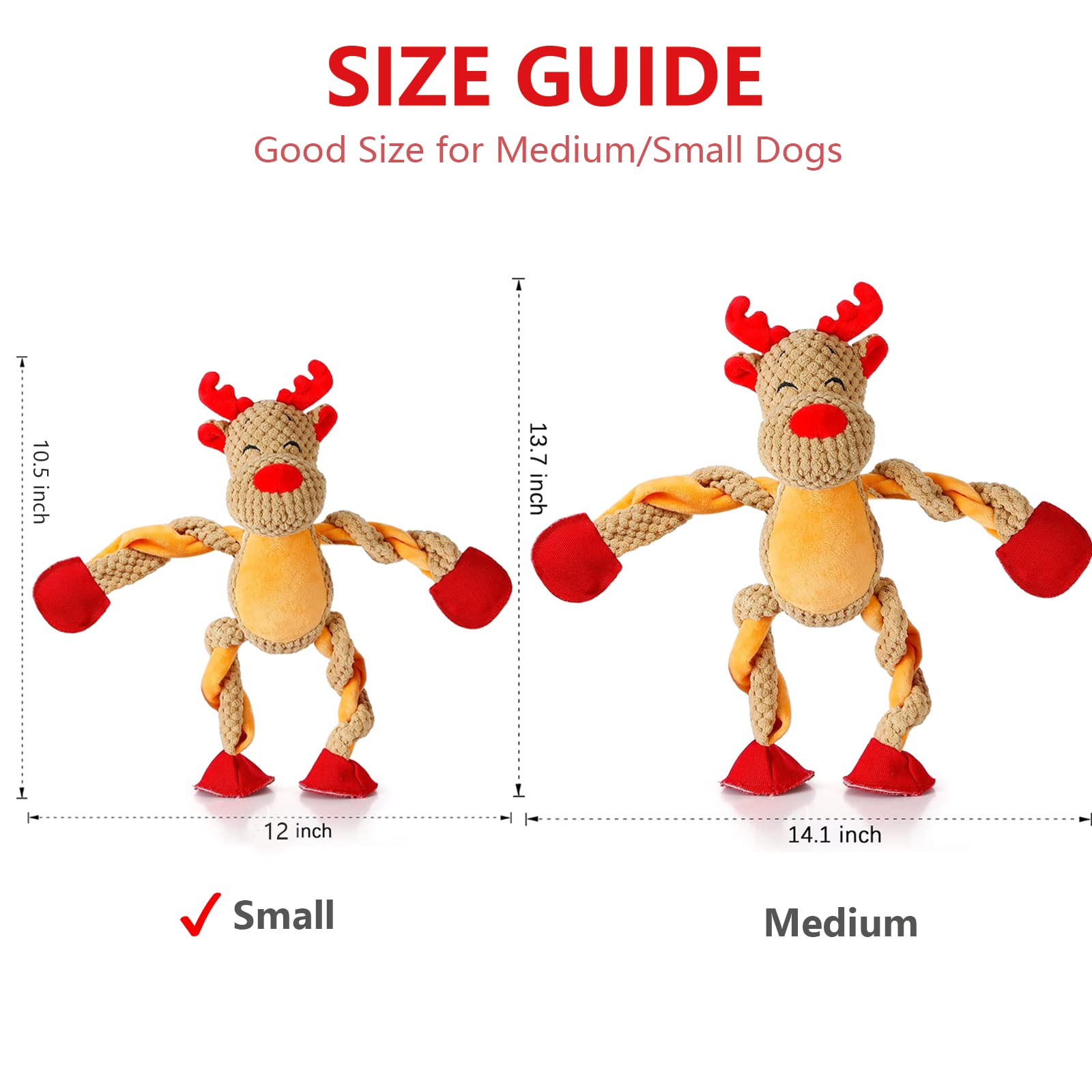 Senneny Dog Christmas Toys With Squeaker, Reindeer Squeaky Toys For Dogs Puppy, Stuffed Dog Plush Toy For Small Medium Dogs, Int