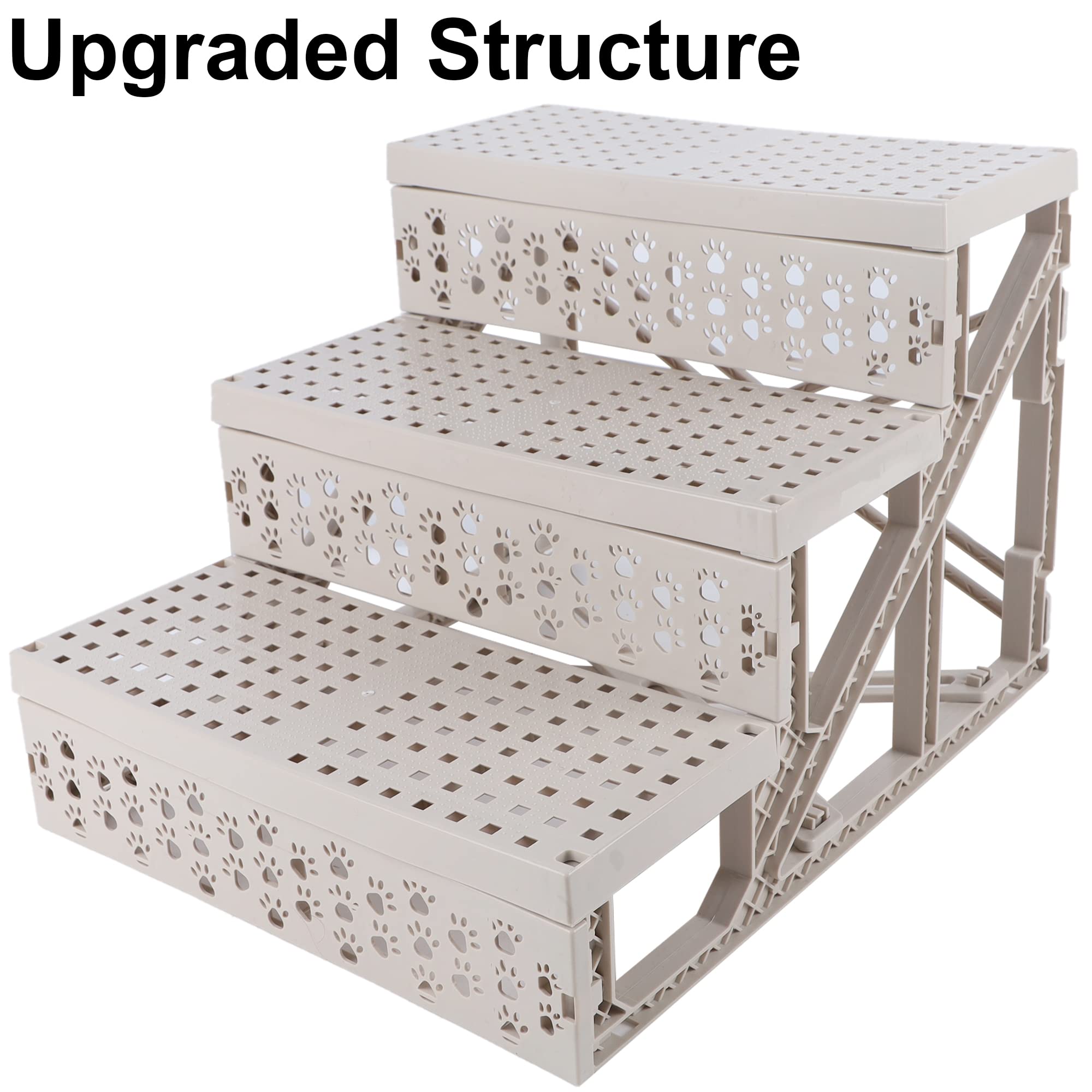 Yofit Doggy Steps - Non-Slip 3 Steps Pet Stairs For Cats And Dogs, Foldable Plastic With Washable Carpet Holds Up To 50 Lbs (Dar