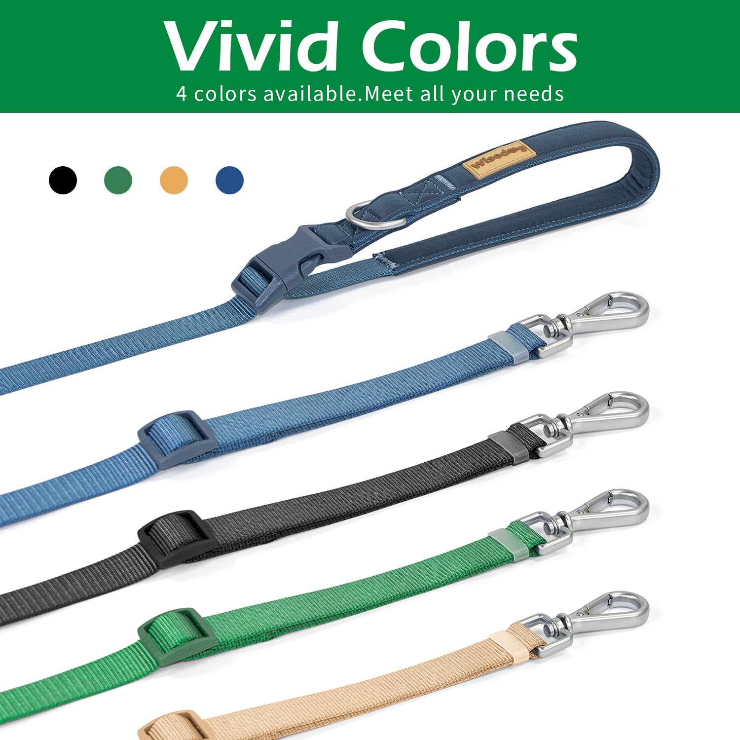 Wisedog 16 Ft Hands Free Dog Leash, Comfort And Safety Padded Handle & Heavy Duty Metal Clasp - Two Handle Dog Leash Adjustable