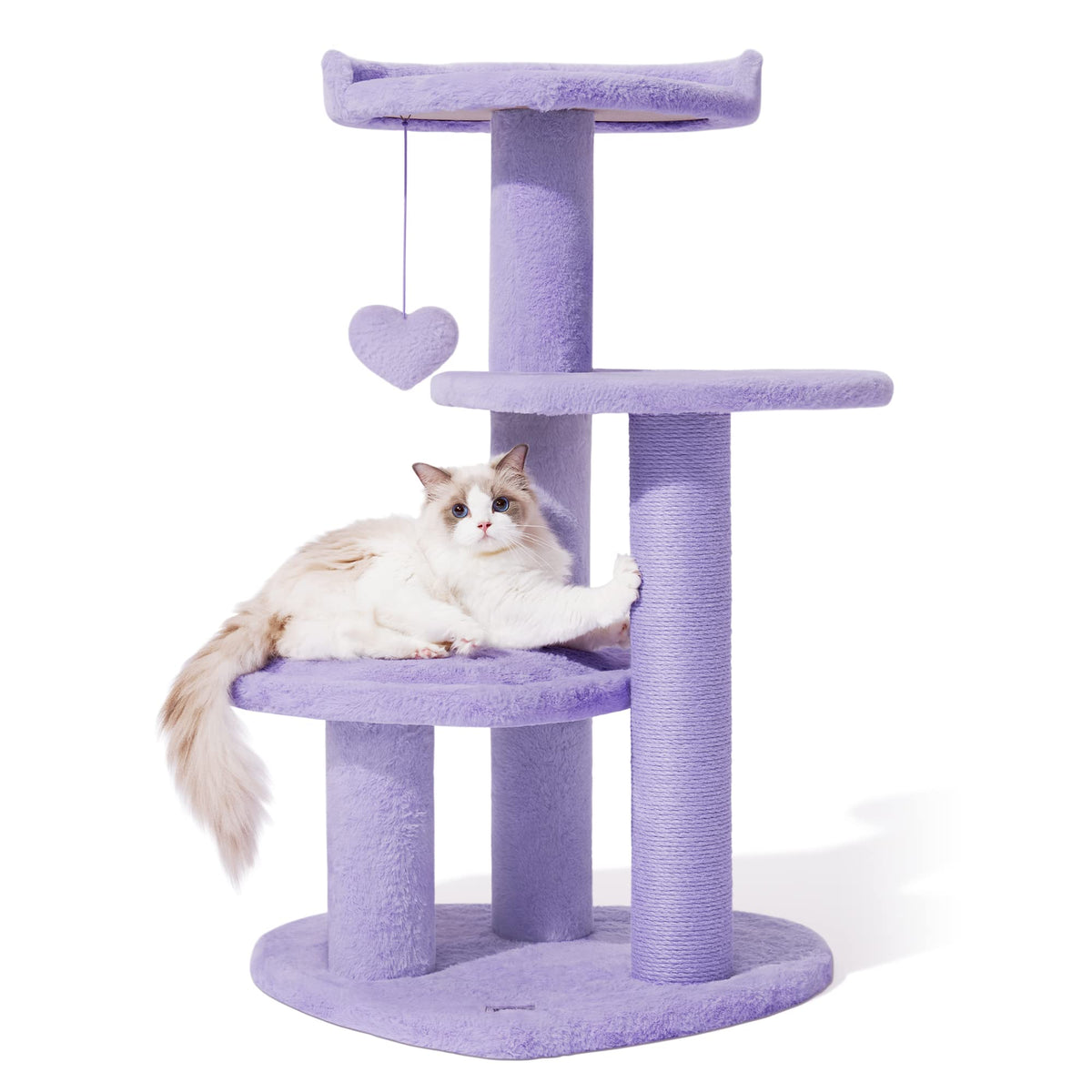 Vetreska 40 Inches Cat Tree Cat Tower For Indoor Cats With Cat Scratcher Heart Shaped Platform, Scratching Post, Multi Level, Cute, Unique Cat Tree With Dangling Ball For Small & Large Cat, Purple