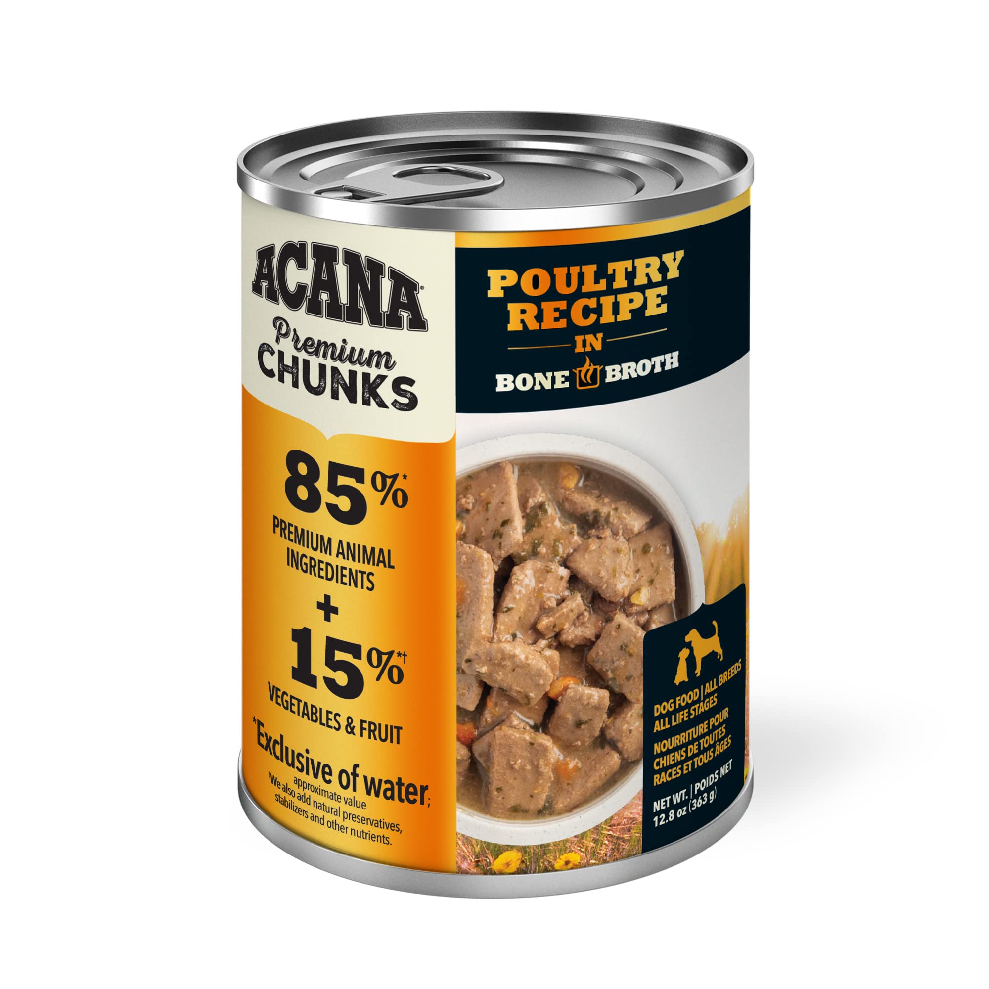 ACANA Premium Chunks in Bone Broth Grain-free Wet Dog Food Poultry Recipe 12.8oz Cans (12 Count)