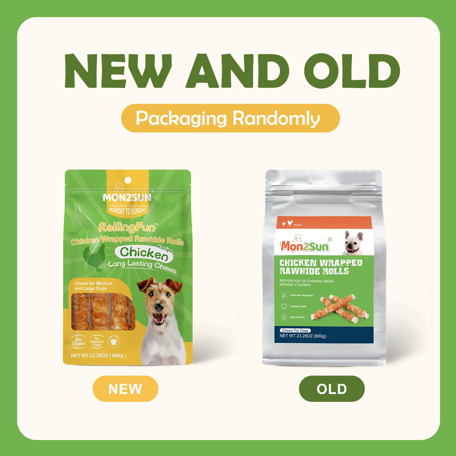 MON2SUN Dog Treats, 9 Inch Chicken Wrapped Rawhide Rolls Snacks, Teeth Cleaning and Long Lasting Chews for Medium and Large Dogs