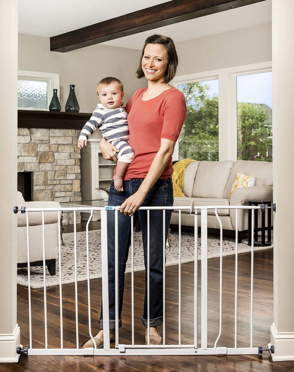 Regalo Easy Open 47-Inch Super Wide Walk Thru Baby Gate, Bonus Kit, Includes 4-Inch And 12-Inch Extension Kit, 4 Pack Pressure Mount Kit And 4 Wall Cups And Mounting Kit , 11 Count (Pack Of 1),White