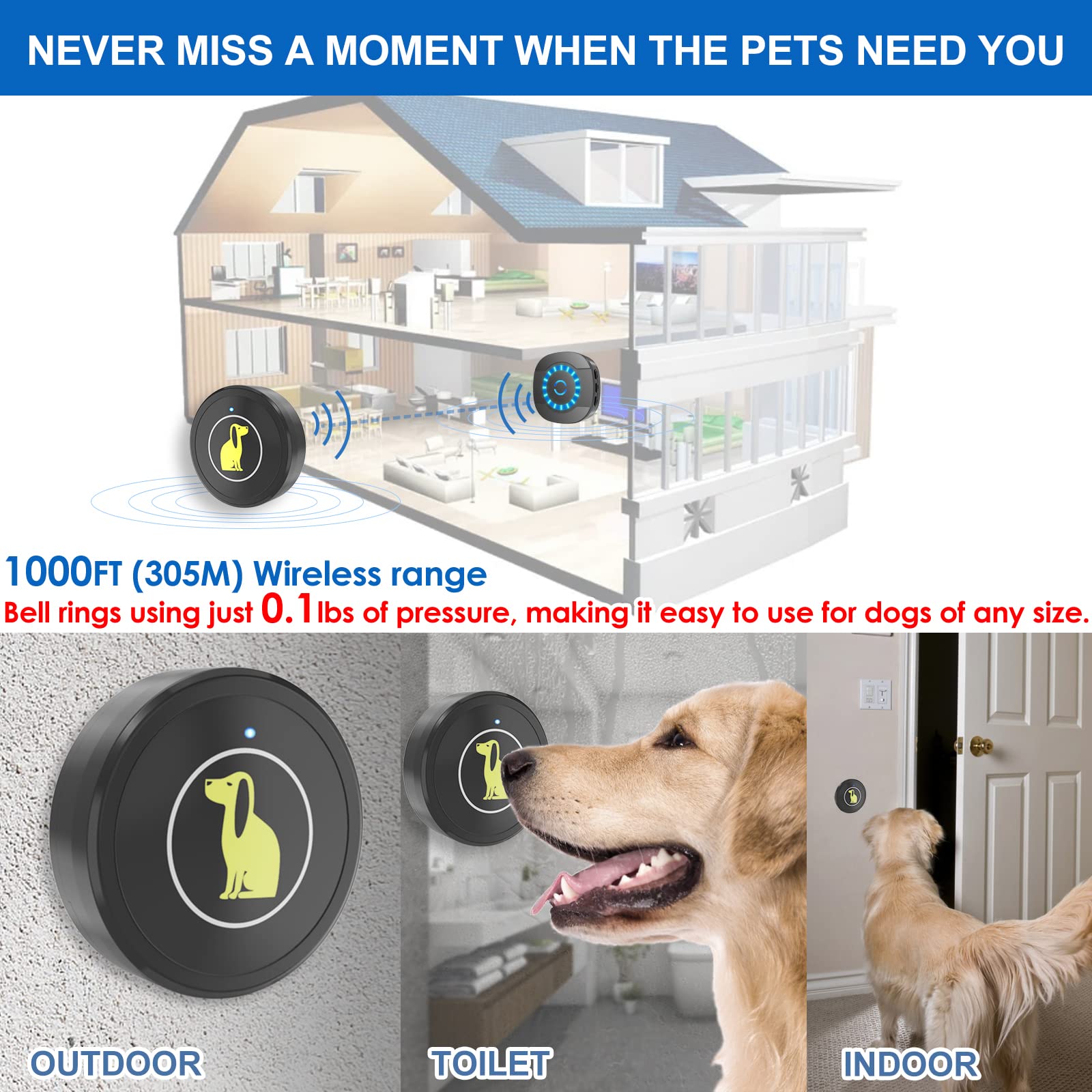 Lalolee Dog Door Bell, Dog Bell For Training Doggie Door Bell For Dog Puppy Training Sliding Door/Go Outside Doorbell And Waterp