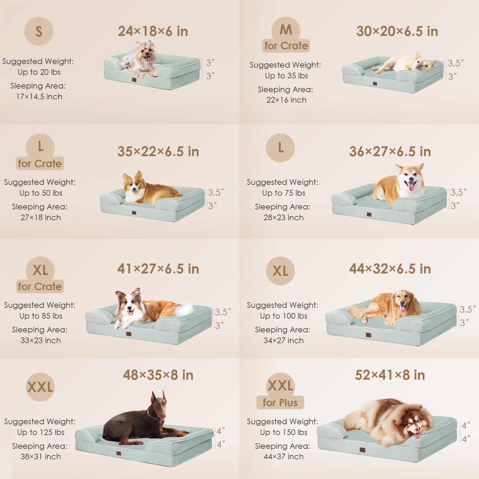 EHEYCIGA Orthopedic Dog Bed - Waterproof Memory Foam, Non-Slip, 36"L x 27"W x 6.5"Th, Sage Green