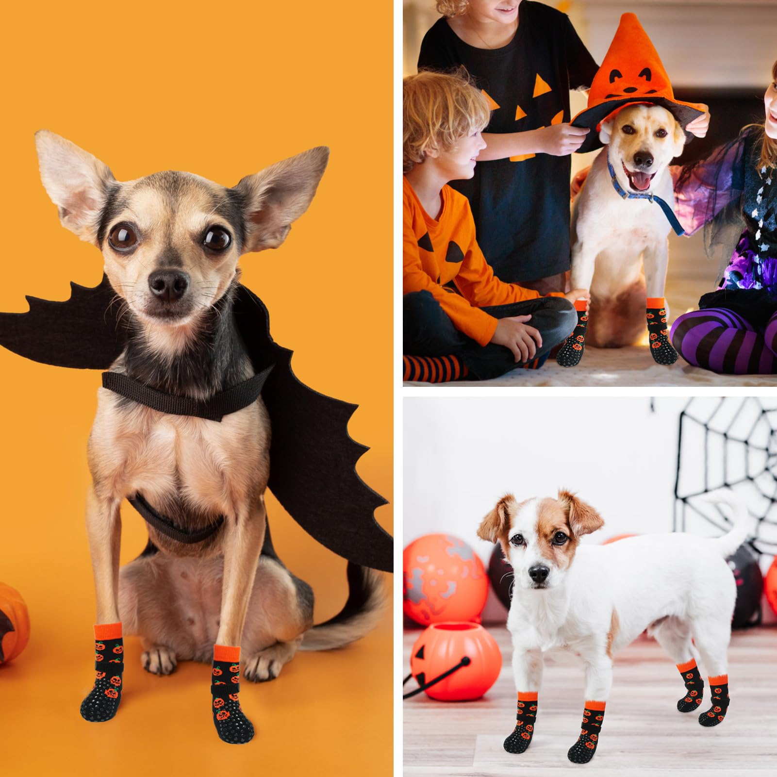 Beautyzoo Non Slip Dog Socks For Small Medium Large Dogs, Grip Dog Paw Protector For Hard Wood Floor Senior Old Dogs,Injury Protection To Prevent Licking 2 Pairs Socks For Hot/Cold Pavement, Halloween