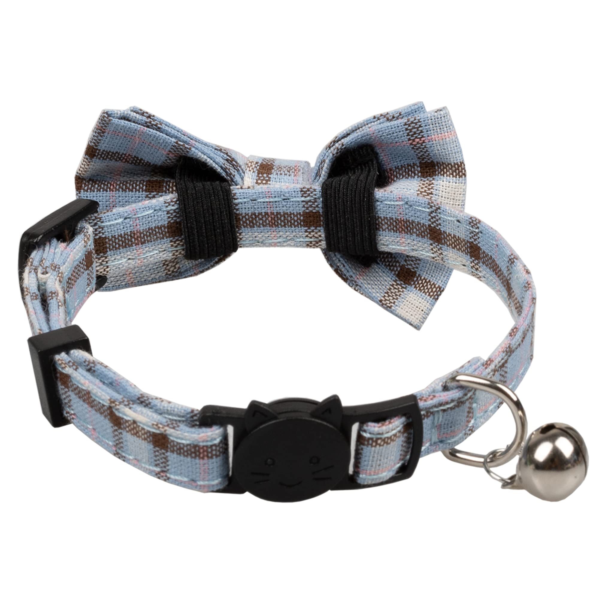 Gyapet Cat Collar Breakaway Bowtie Safety With Bell Adjustbale Kitten Puppy Solid Plaid Color Set D-[2Pcs] Grey