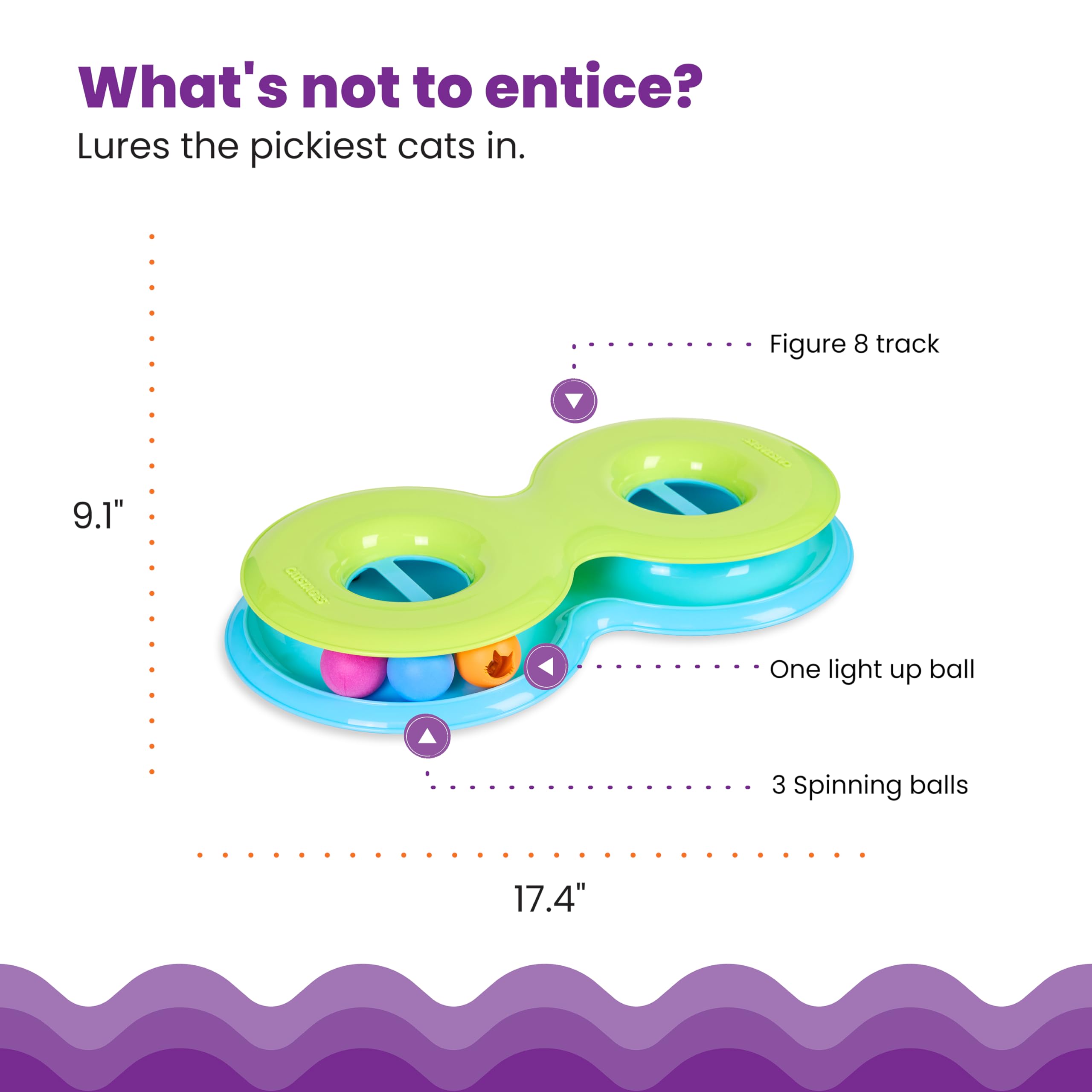 Catstages Infinity Ball Track For Cats With Two Balls, Including One Light-Up-Ball, Figure-8 Shaped Track Compatible Topper Toys