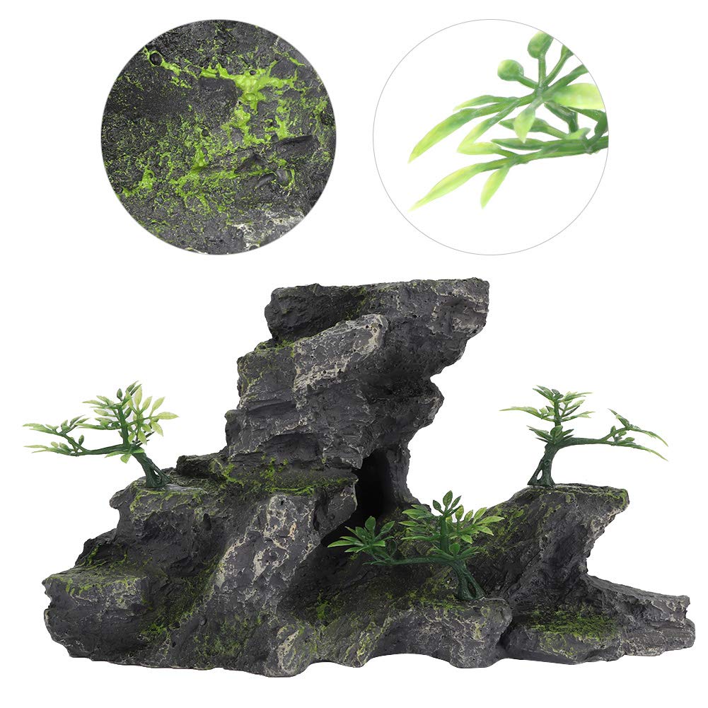 Zerodis Aquarium Ornaments Aquarium Mountain View Stone Ornament, Simulation Resin Rockery Moss Tree Rock Cave Landscape Artificial Aquarium Fish Decoration