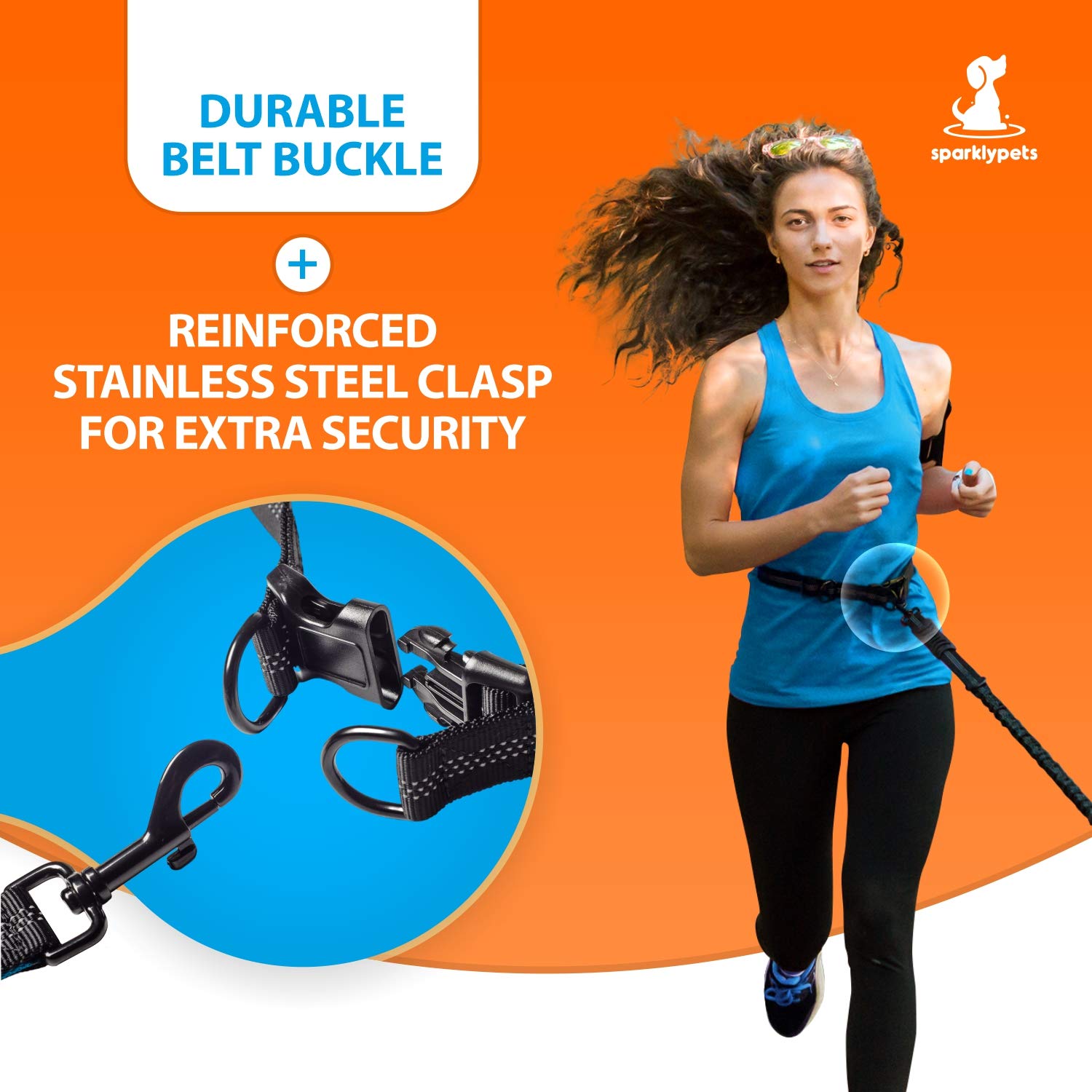 Sparklypets Hands Free Double Dog Leash - Dual Dog Leash For Medium And Large Dogs - Dog Leash For 2 Dogs With Padded Handles, Reflective Stitches, No Pull, Tangle Free Gray