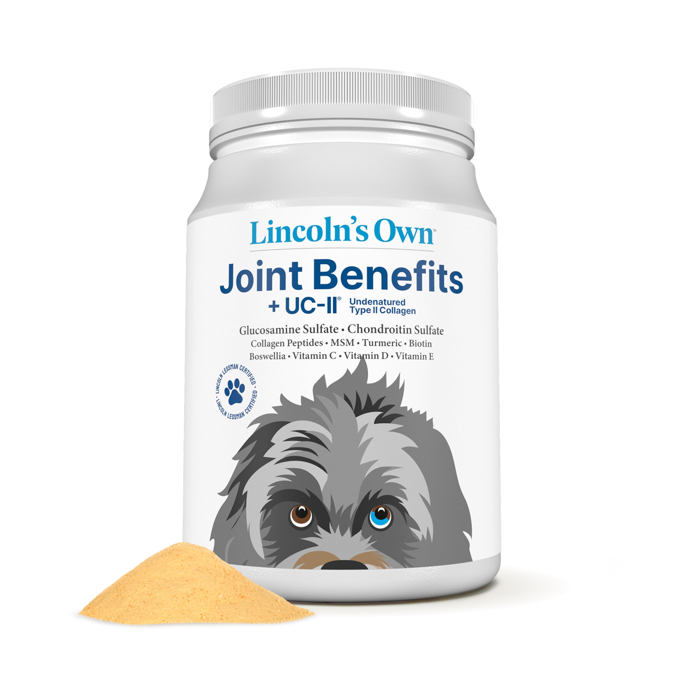 ANDREW LESSMAN Lincolns Own Joint Benefits + UC-II for Dogs. 120 Servings. Advanced Glucosamine, Chondroitin, Free-Range and UC-