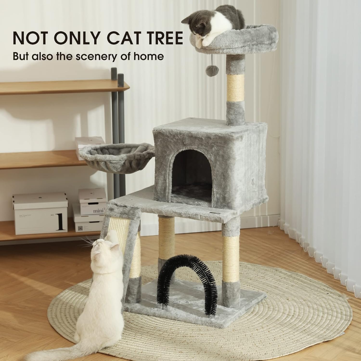Hoopet 44In Cat Tree For Indoor Cats - Multi-Level Cat Tower With Hammock, Condo, Scratching Posts, Self-Grooming Brush & Play B