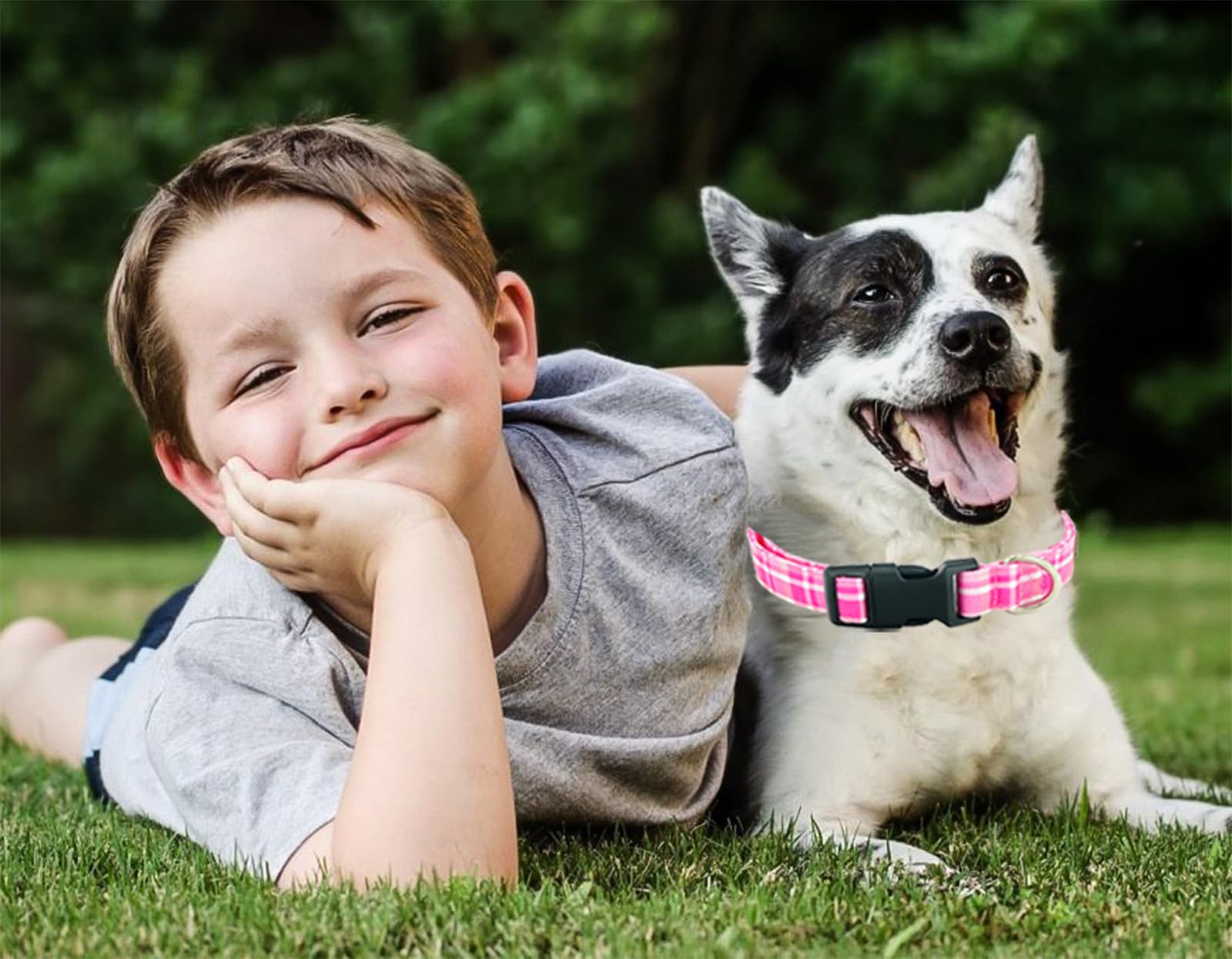 Tunkoo Pink Plaid Dog Collar, Cute Adjustable Premium Cotton Collar Durable Plastic Buckle For Small Medium Large Boys Girls Dog