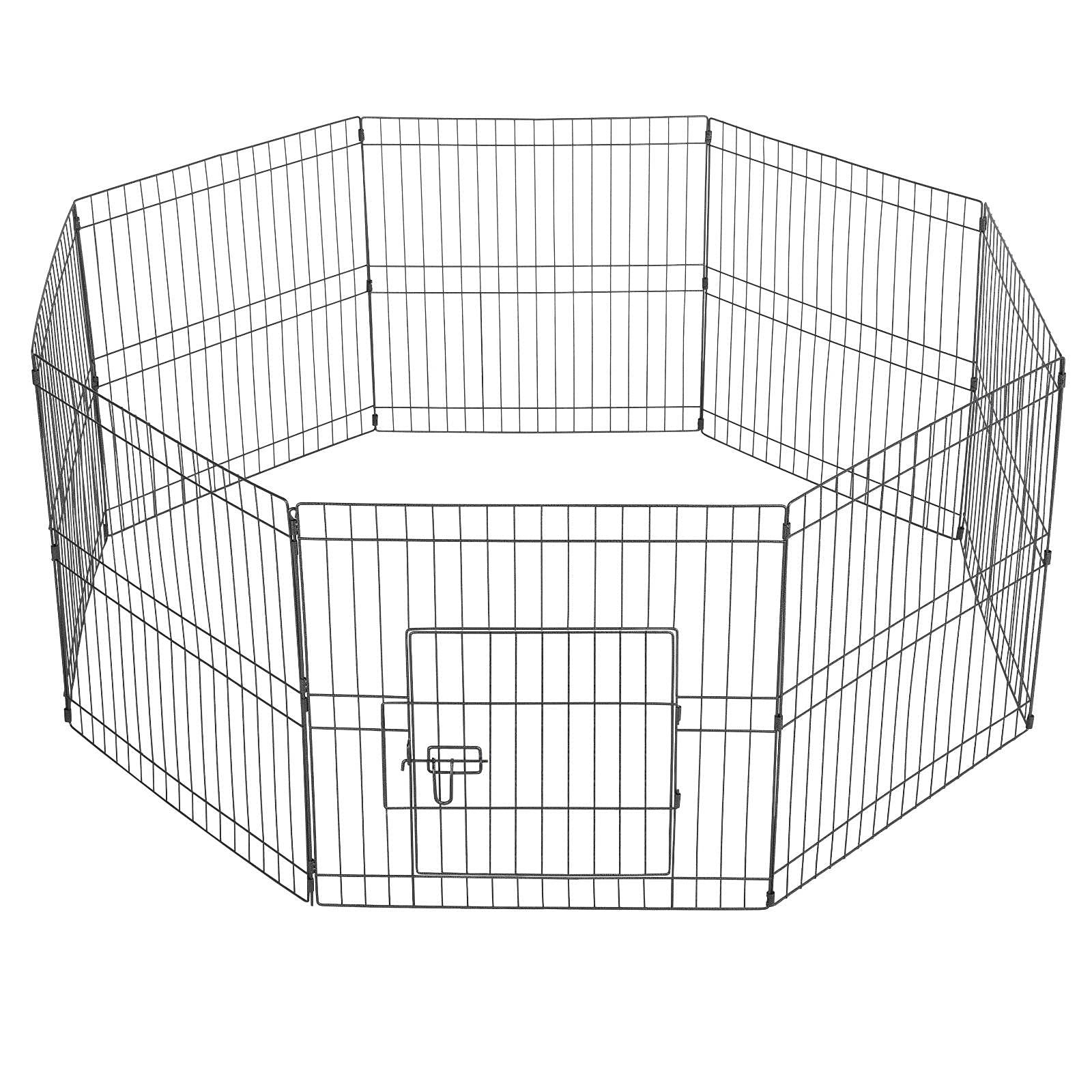 Yaheetech 24 Inch Black Metal Pet Playpen 16 Panel Foldable Playpen For Puppy - Outdoor & Indoor With Door - Metal Dog Exercise 