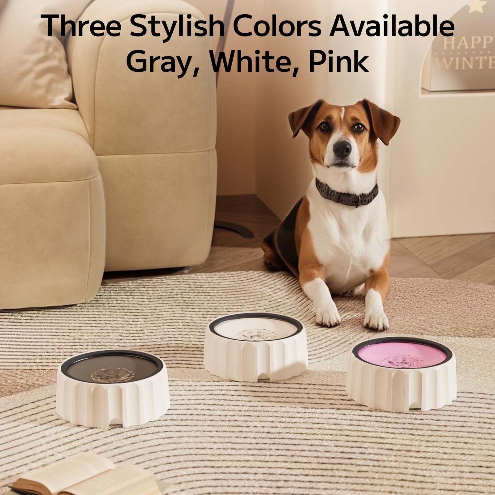 Famigreta Dog Water Bowl 70Oz/2L Large Capacity Water Dispenser No Spill Non Slip No Splash Pet Slow Feeder No Drip Vehicle Carr