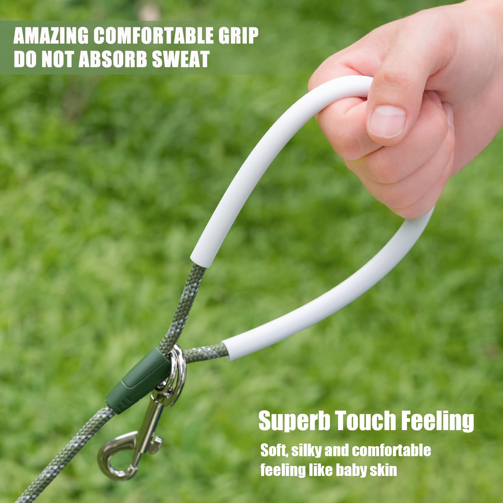 Codepets Lightweight Nylon Training Leash 20FTx1/4in Green with Comfortable Silicone Handle Highly Reflective No Tangle for Dogs