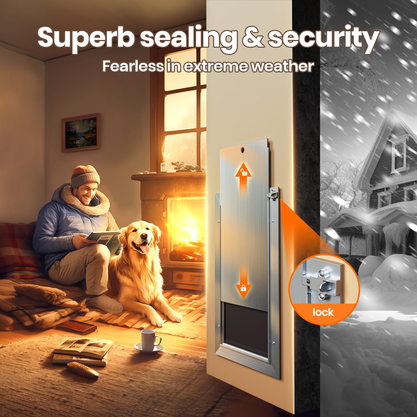 Dog Door For Wall, Medium Doggy Door, Heavy Duty Cat Pet Door, All Aluminum Frame, Double Magnetic Flaps, Energy Efficient, Tele