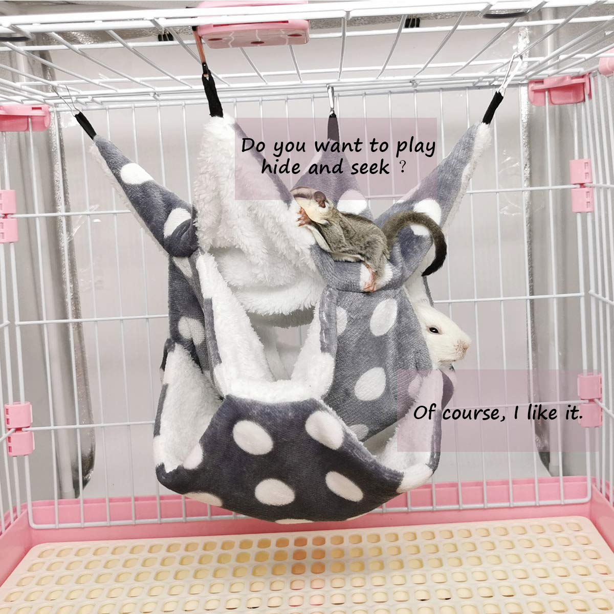 Leftstarer Rat Ferret Sugar Glider Cage Hammock Bedding Small Pet Cage Accessories Toy Triple-Layer Hammock Bedding For Hamster Guinea Pig Sugar Glider Rat Ferret Chinchilla Playing Sleeping(Grey)
