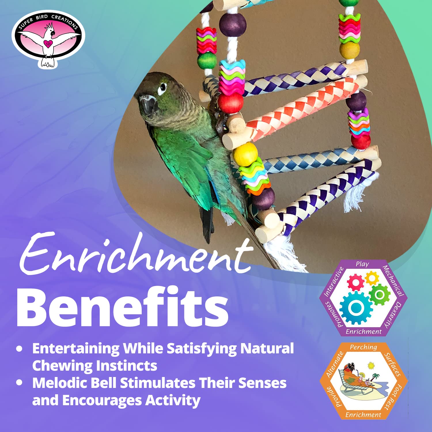 Super Bird Creations Sb51113 Finger Trap Pagoda Bird Toy - Satisfies Chewing For Canary Finch Parrotlets Cockatiels - Vibrant De