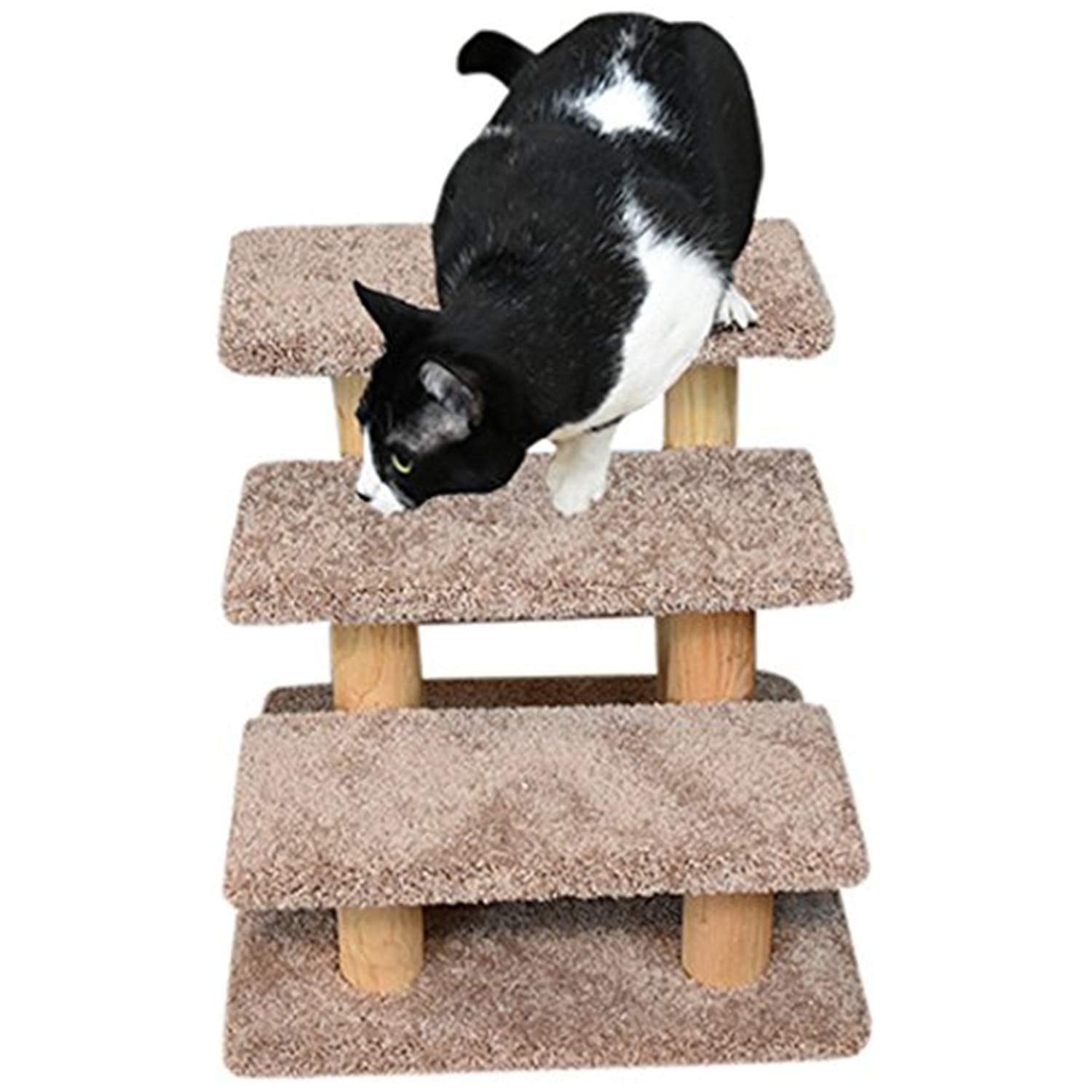 New Cat Condos 110223-Brown Wood Constructed Large Pet Stairs For Cats And Dogs, Large
