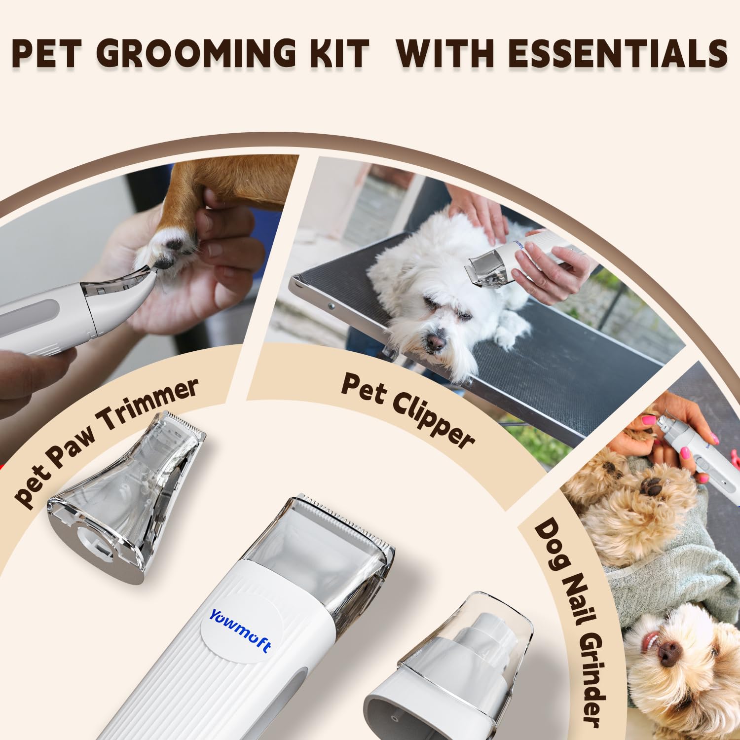 Yowmoft Dog Grooming Vacuum & Dog Grooming Kit, Dog Vacuum for Shedding Grooming with 2 L Capacity, Max 11 Kpa Dog Hair Vacuum w