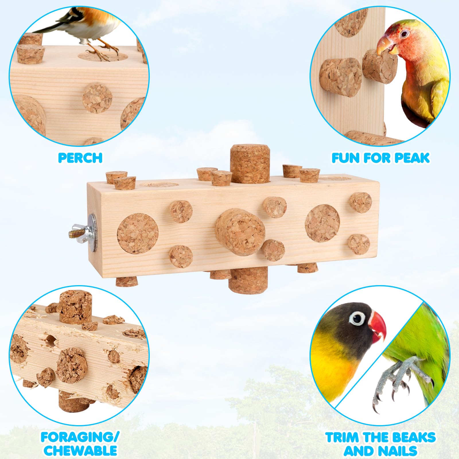 36Pcs Soft Corks With Parrot Chewing Toy Cage Perch Pine Wood Foraging Smart Toy For Small To Regular Size Parrot Cockatiel Bird