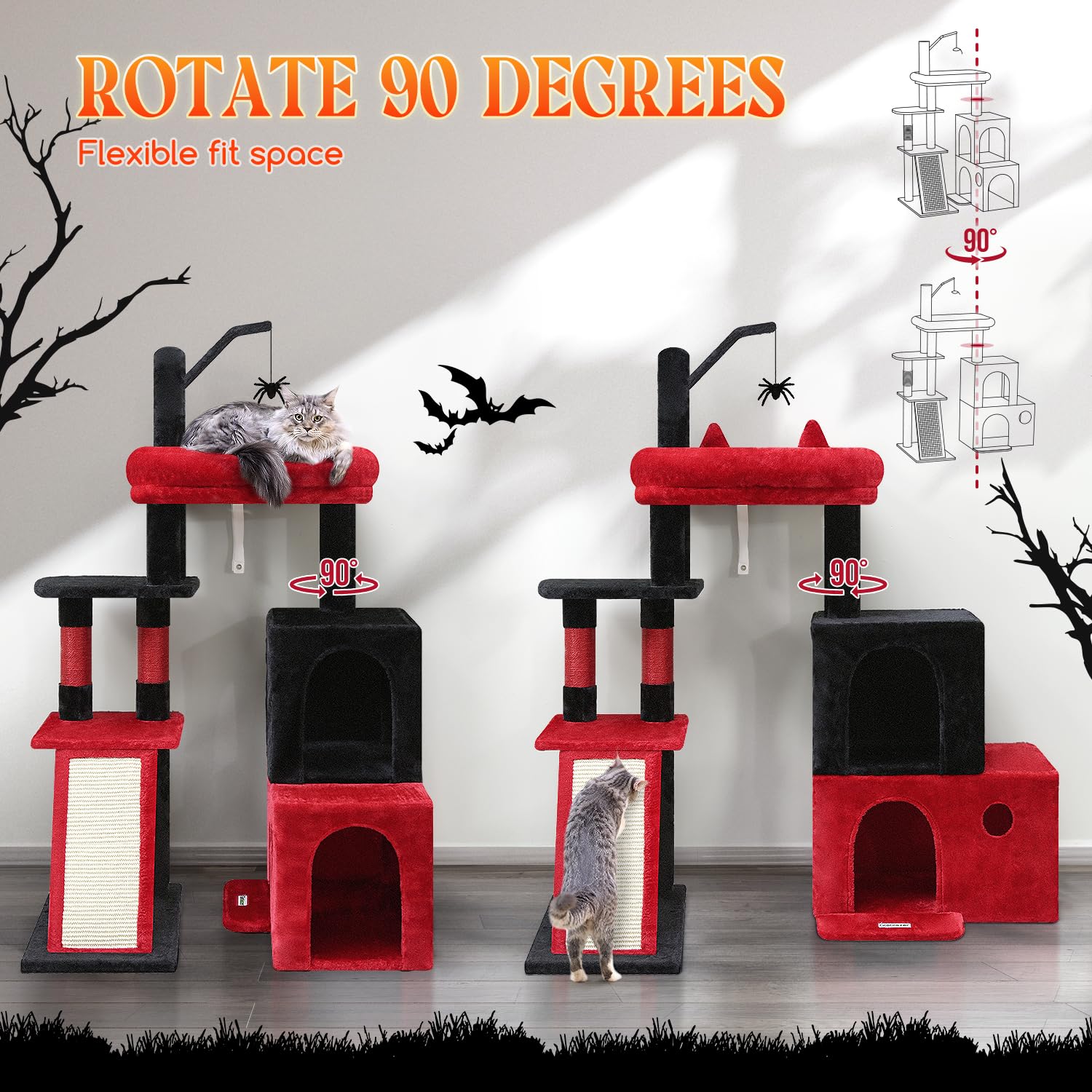 Globlazer F50 Gothic Cat Tower for Indoor Cats, 50-inch Heavy Duty Goth Cat Tree for Big Cats, Maine Coon Cat Tree with Extra-La
