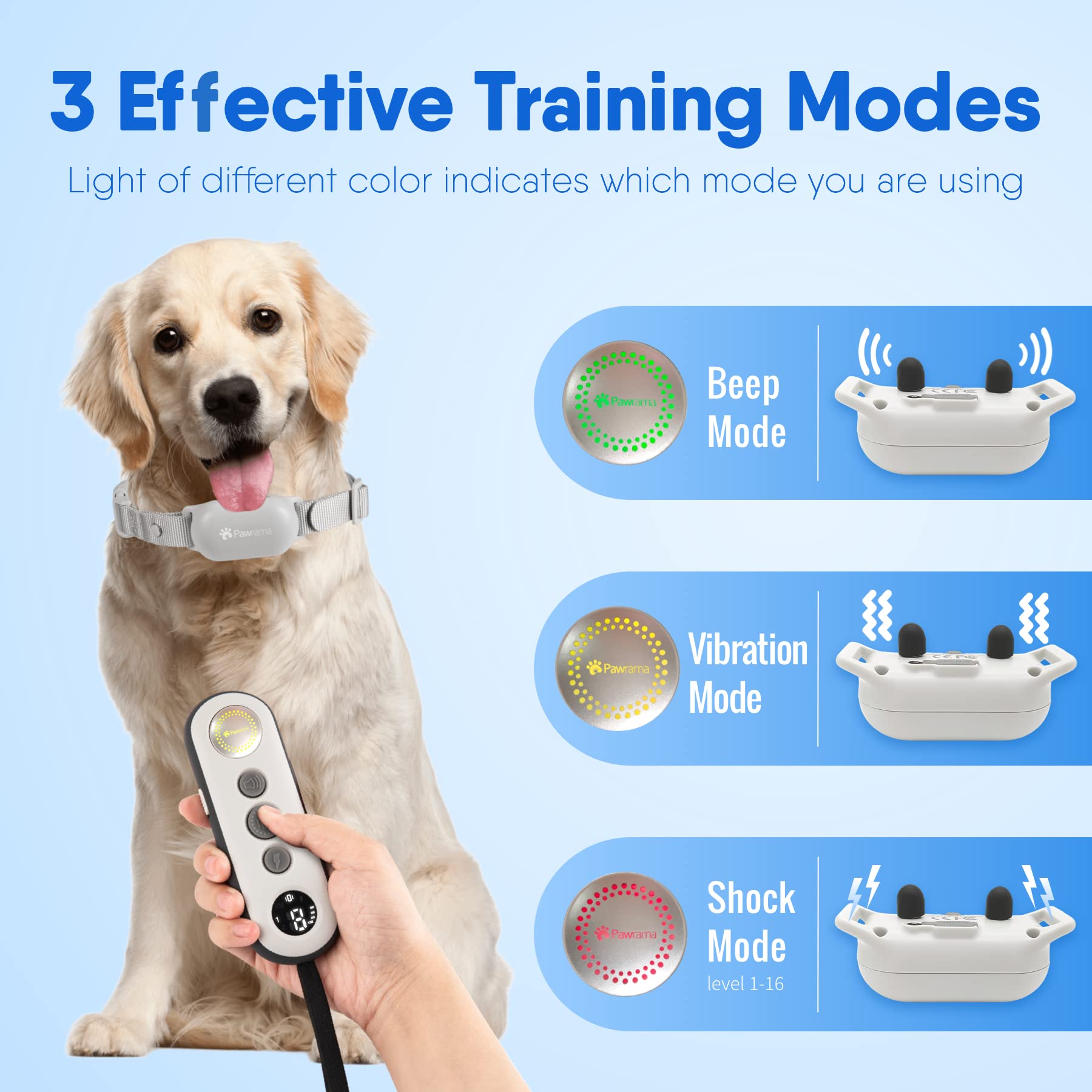 Pawrama Dog(8-120Lbs) Shock Collar With Remote 3000Ft,Grey