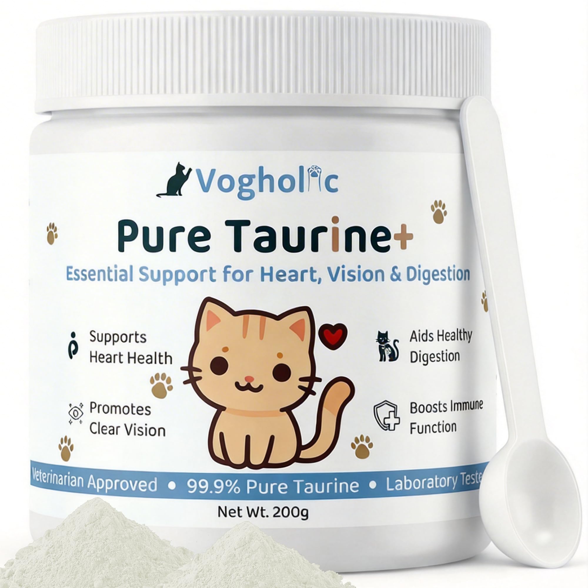 Taurine for Cats - Taurine Powder Supplement for All Ages Including Kittens - Pure Taurine for Heart Vision Vitality & Coat and 