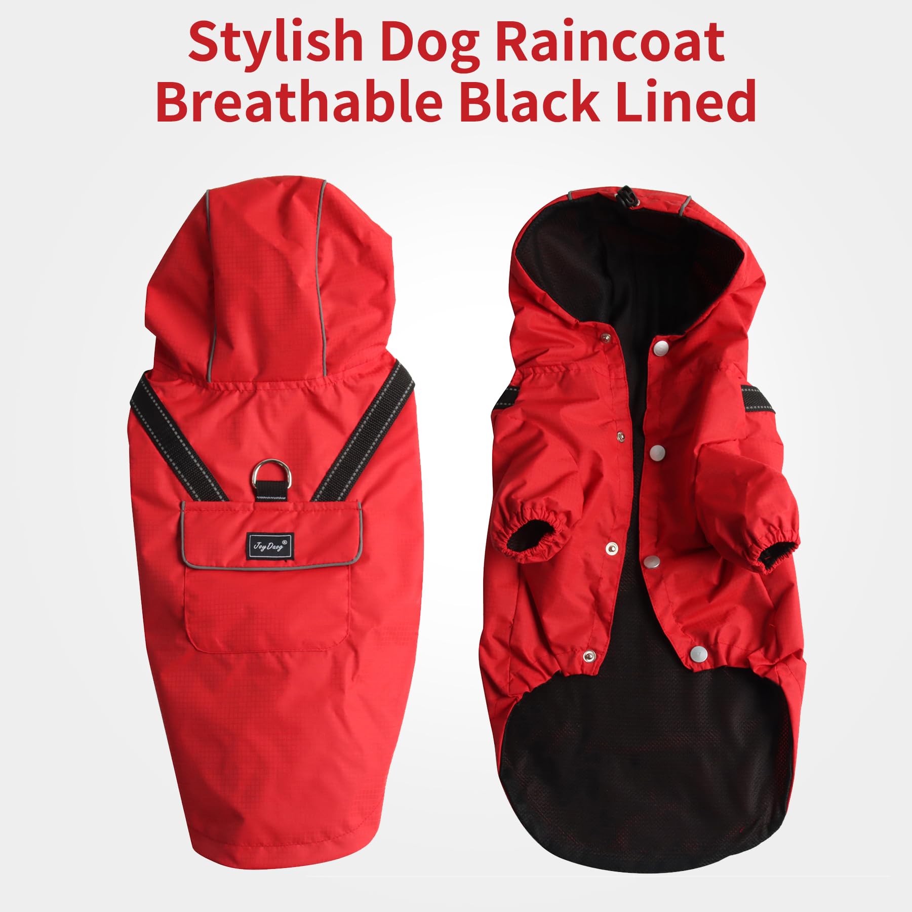 Joydaog Premium Dog Raincoat With Hood For Small Dogs,Outdoor Sports Waterproof Dog Rain Jacket,Puppy Raincoat With Pockets,Red